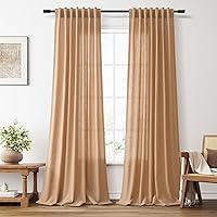 Vista 57 de Paneles de cortina de lino con pestaña trasera, de 84 pulgadas de largo, cortinas plisadas semitraslúcidas, mezcla de lino sintético, estilo rústico