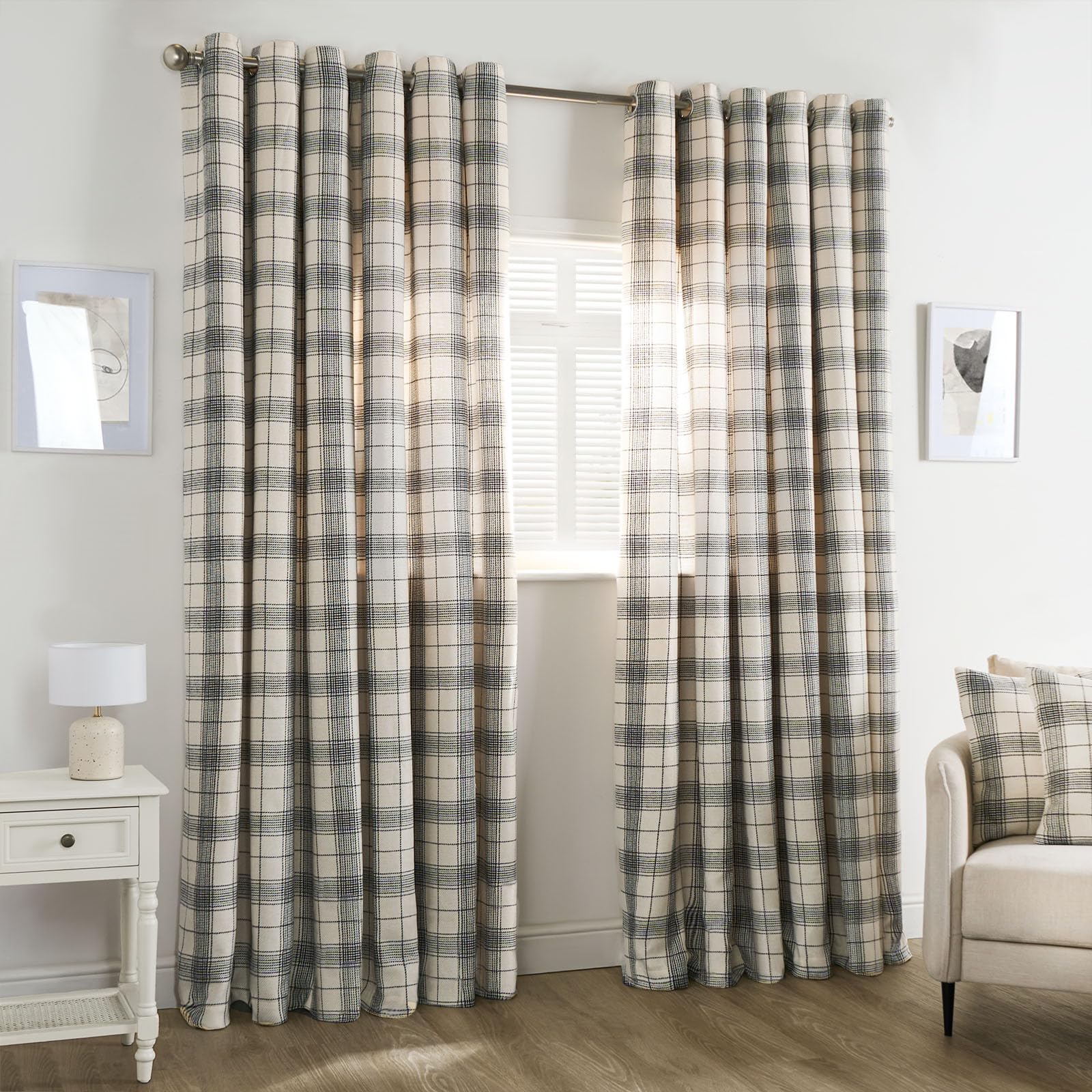 OHS Cortinas Opacas con Ojales Color Crema, Cortinas Suaves a Cuadros para Sala de Estar, Dormitorio, Oficina, Cortinas Decorativas Modernas Extra Anchas para Invierno, 90 x 90 Pulgadas