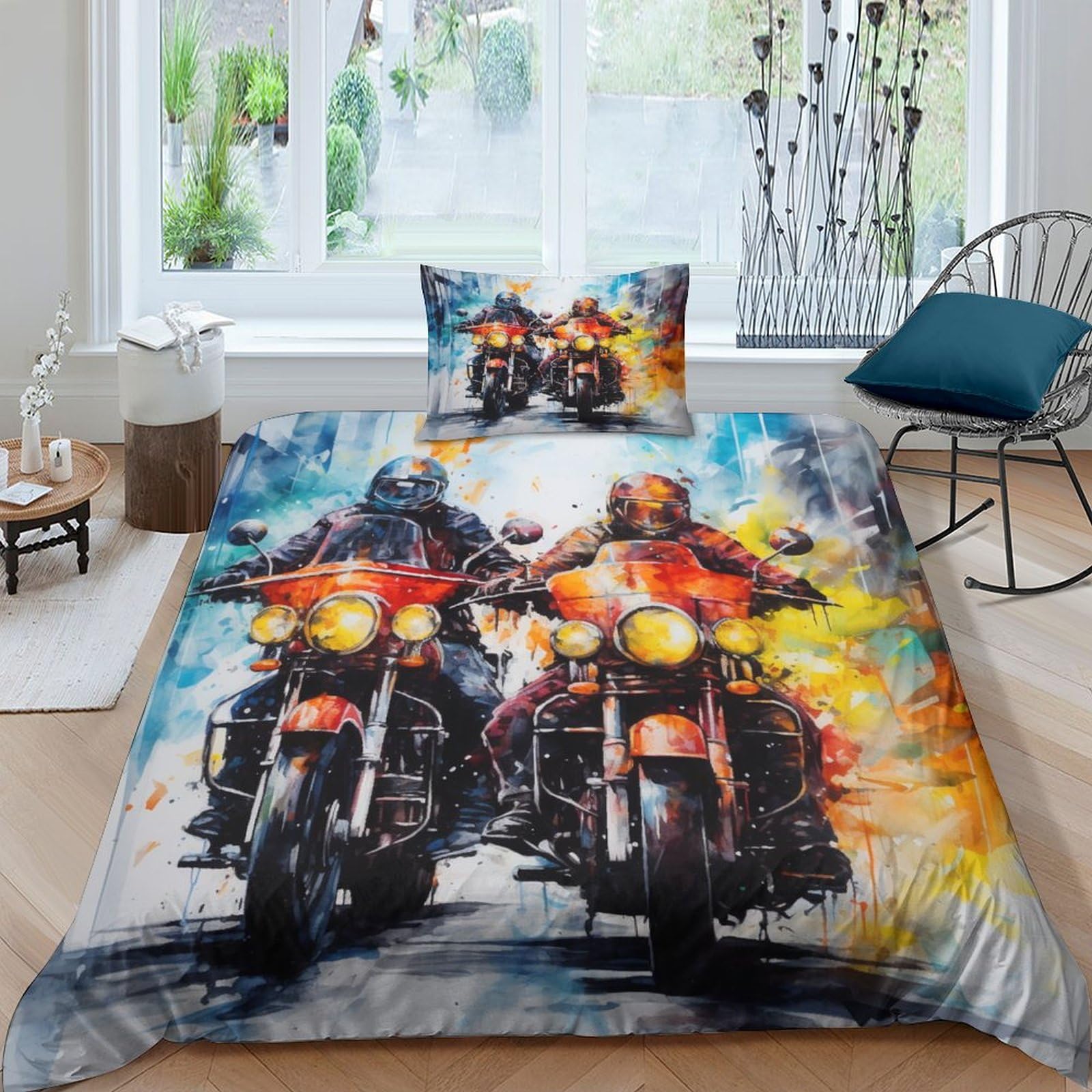 Parure de lit moto 3D hypoallergénique contre allergies enfant