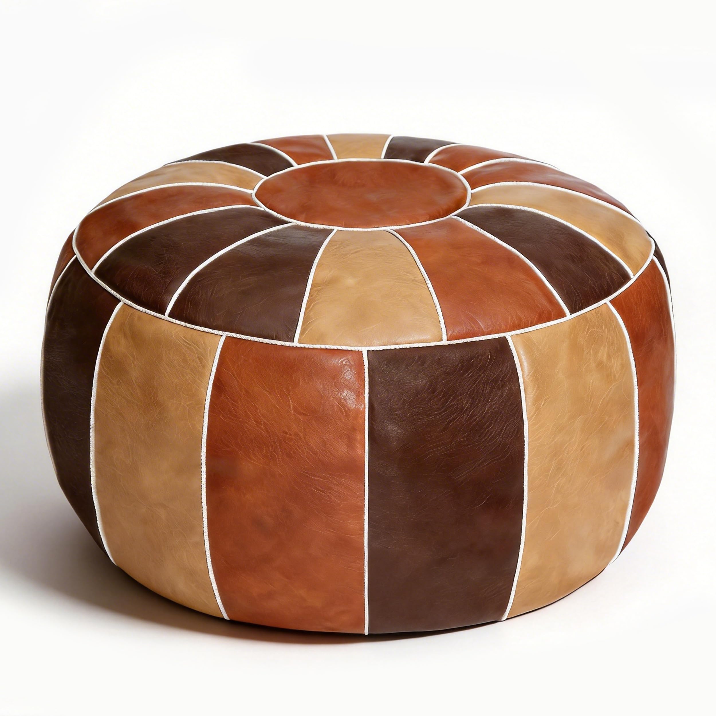 Thgonwid Unstuffed Moroccan Storage Pouf Foot Stool Ottoman Seat Handmade Faux Leather Bean Bag Floor Chair Foot Rest for Living Room, Bedroom or Balcony (Multi Color)