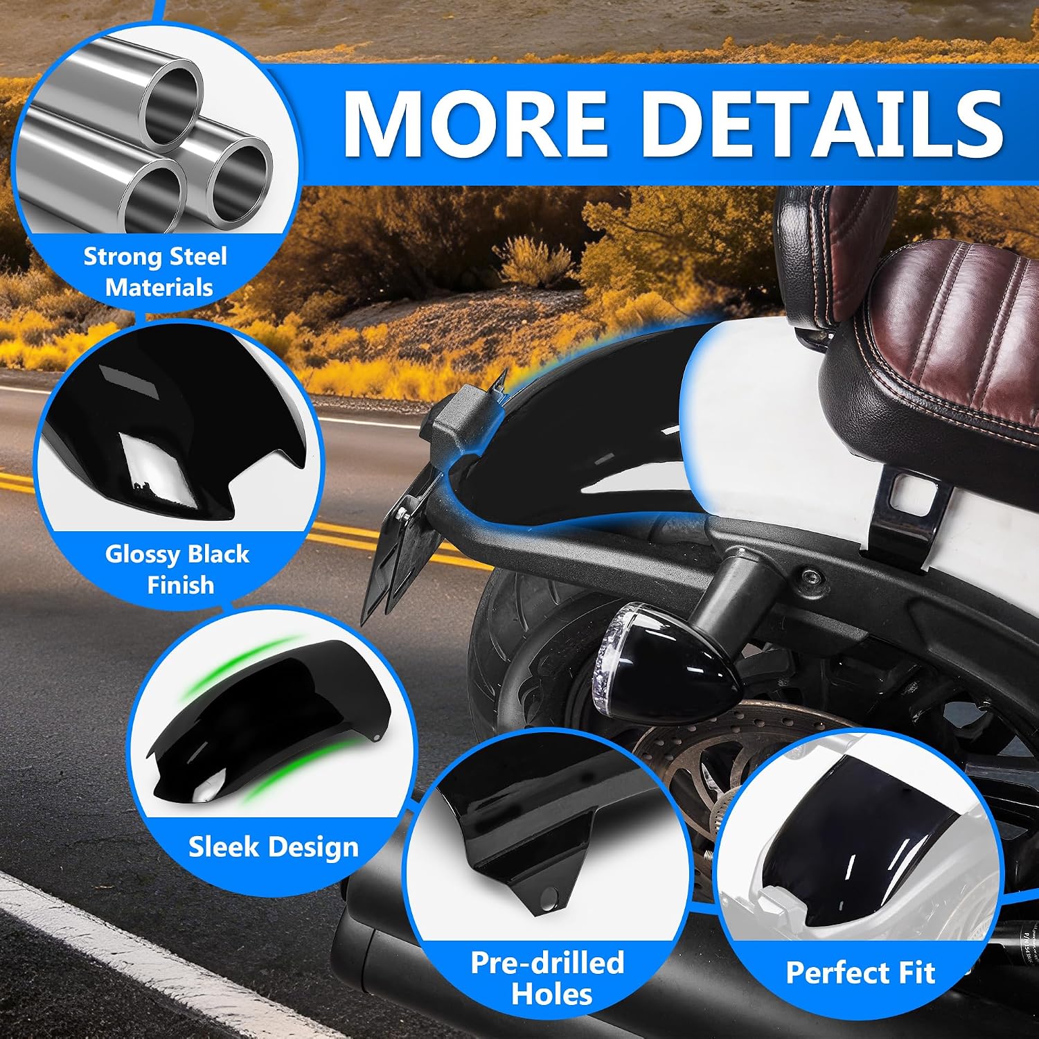 Motorcycle Steel Tail Mudguard Extension Rear Fender Extender For Indian Scout 2015-2024 Models Accessories(Glossy Black Style)