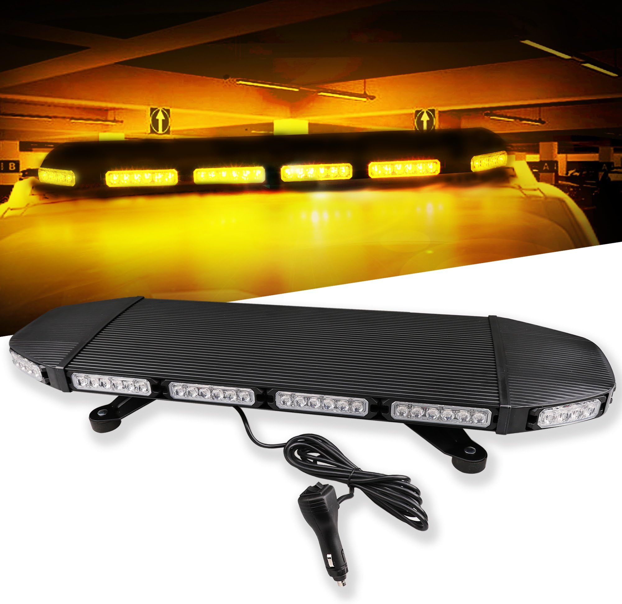 Primelux 30-inch 72 LEDs Automotive TIR LED Warning Bar - Emergency Hazard Beacon Caution Warning Strobe Lights with Permanent Mount Base for Truck Car Vehicle Law Enforcement Snow Plow - Amber