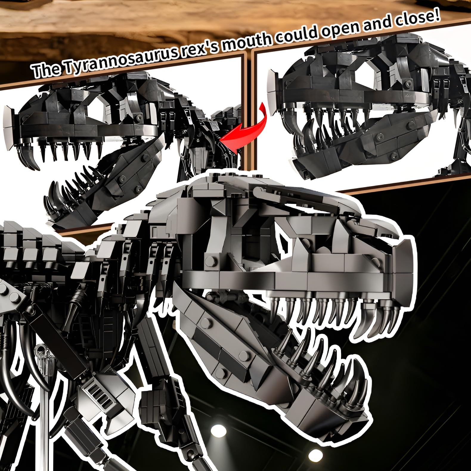 Dunkler Tyrannosaurus-Rex-Skelett-Klemmbausteinset, 1876 Teile | Dinosaurier-Fossilien-Bausatz, T-Rex-Modell für Erwachsene, STEM-Lernspielzeug, kreatives Geschenk für Männer Frauen
