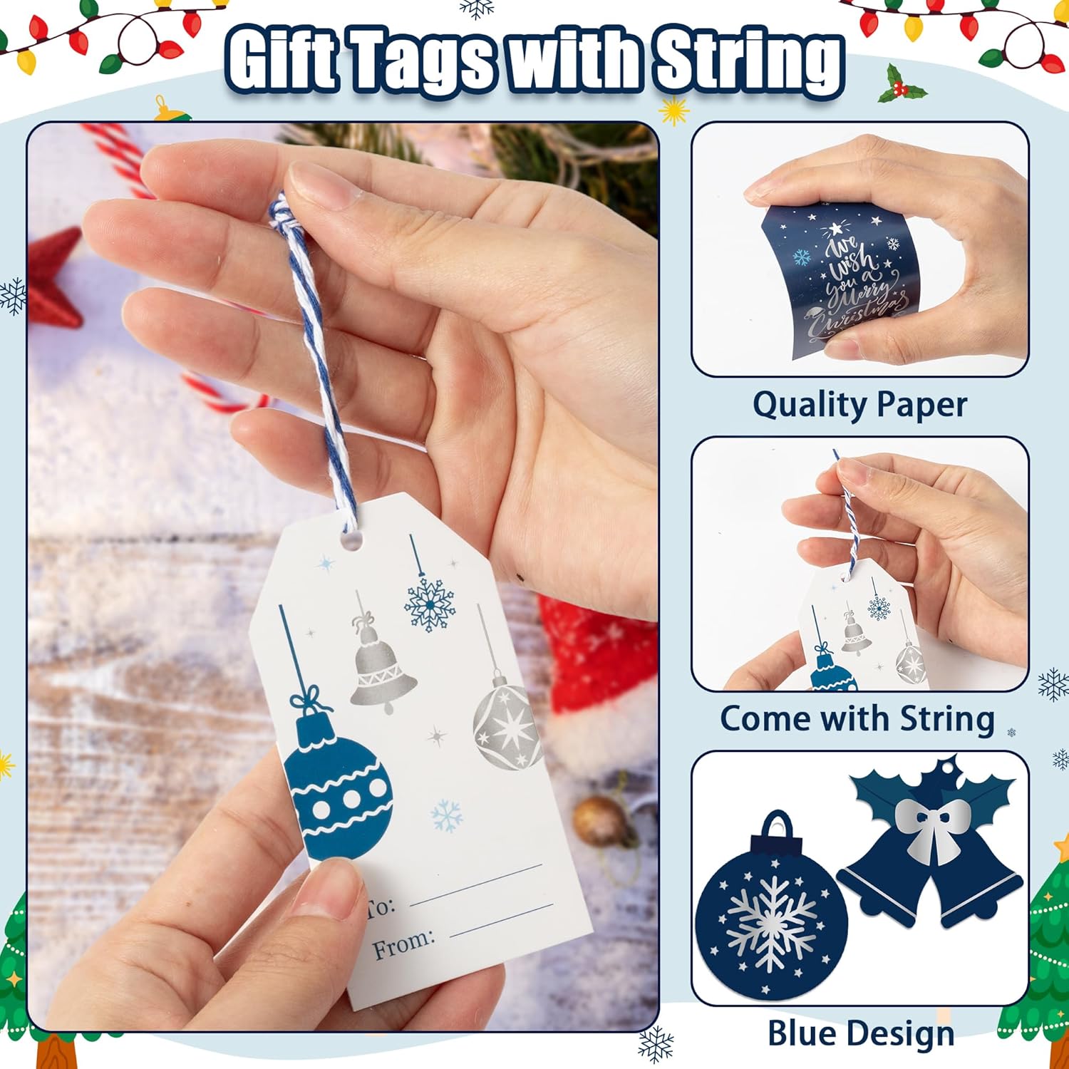 K1tpde Winter Blue Christmas Gift Tag - 137PCS Xmas Gift Tag with 30m Hemp Rope Merry Christmas Hanging Paper Tag with String Decor for Xmas Tree Winter Holiday Wish Label for Gift Wrapping Present - Image 3