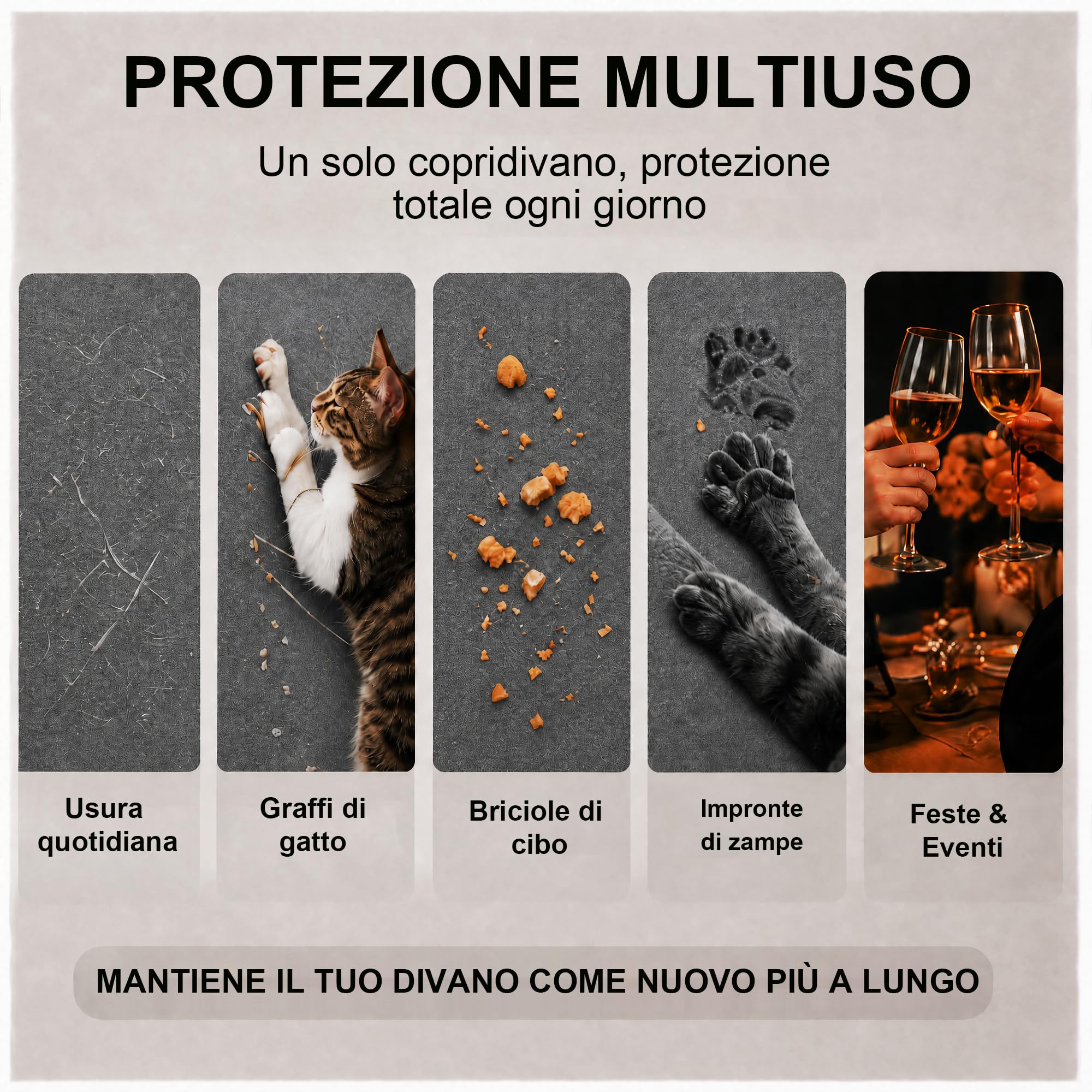 Loiion Copridivano Antigraffio Gatto 3 Posti, Ultra Morbido & Confortevole - Telo Antigraffio Gatto Divano per Proteggi Divano Gatti Graffi, Copri Divano Impermeabile per Animali, Grigio, 380x180cm