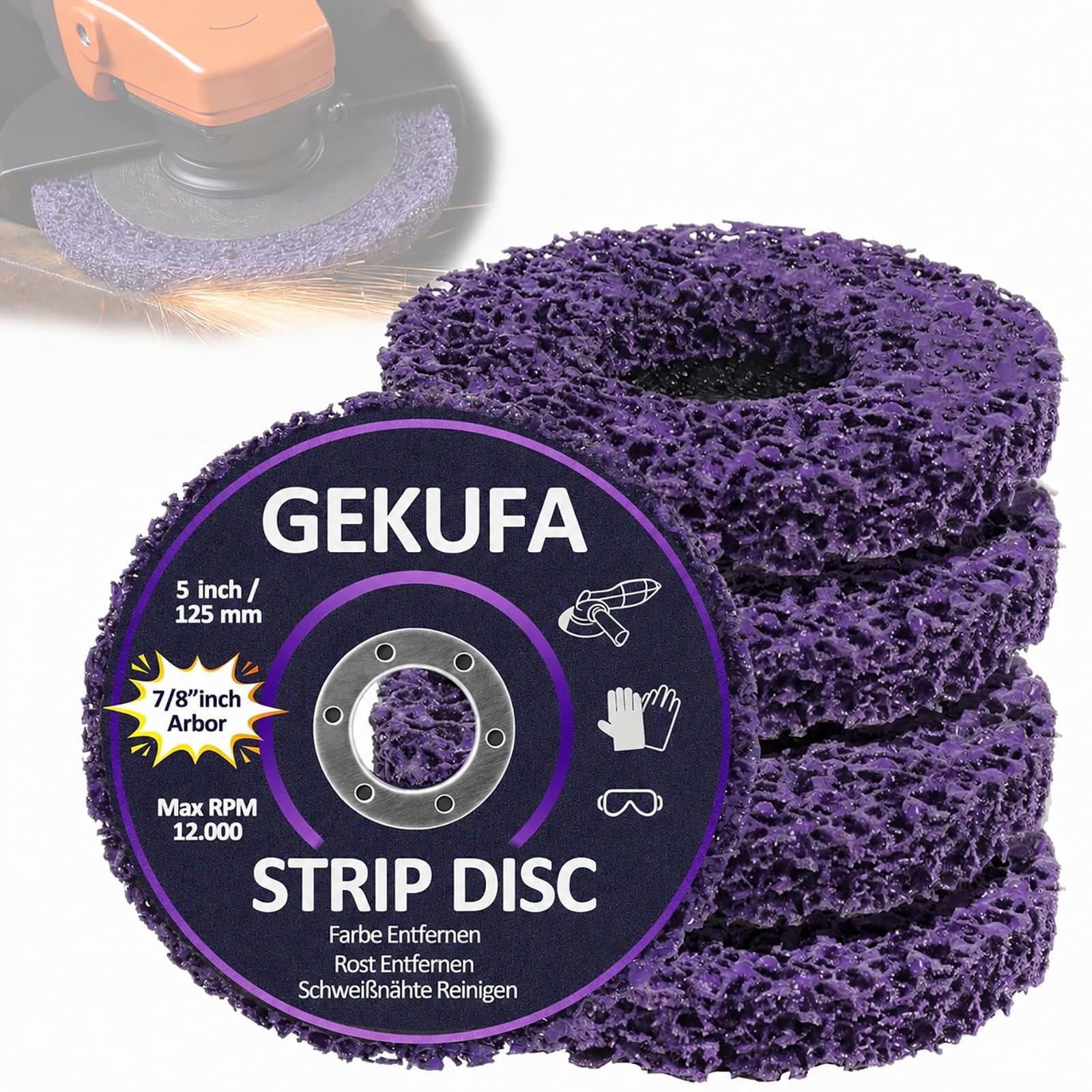 GEKUFA Lot de 5 Disques de Nettoyage CSD 125 mm – Disques Abrasifs Décapants pour Meuleuse d’Angle, Élimination de Rouille, Peinture et Vernis, pour Métal, Bois et Plastique