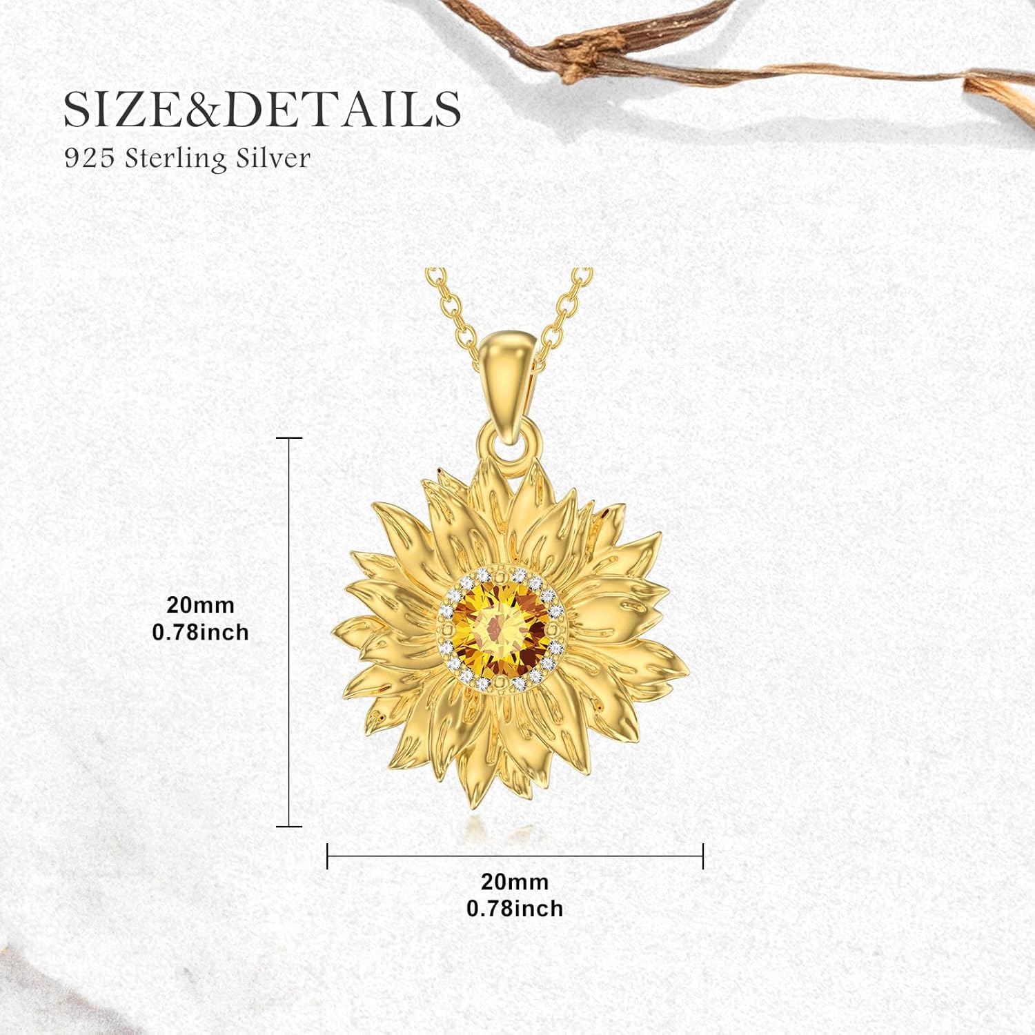 Sunflower Necklace for Women 925 Sterling Silver Natural Citrine 18K Gold Plated Sunflower Pendant Necklaces Jewelry Gifts for Mom Wife - Image 5