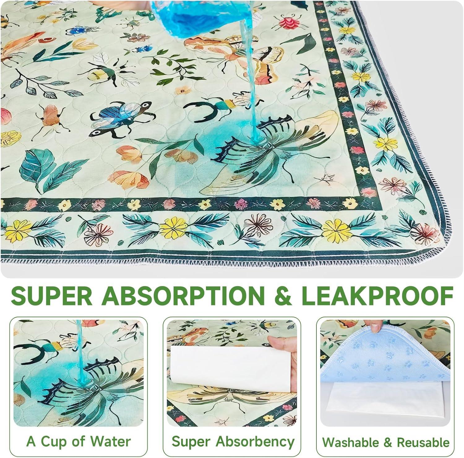 Washable Pee Pads for Dogs 2 Pack,Reusable Puppy Pads, 2026 Upgraded Puppy Pad 24"x36", Waterproof Puppy Pads, Super Absorbent Training Pads for Puppies (Green Medallion, 24"x36") image 4