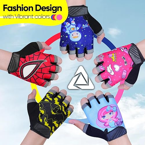 Miniatura 4 de Guantes de ciclismo de medio dedo para niños, antideslizantes, acolchados, antideslizantes, sin dedos, para niños y niñas, ideales para BMX, MTB,