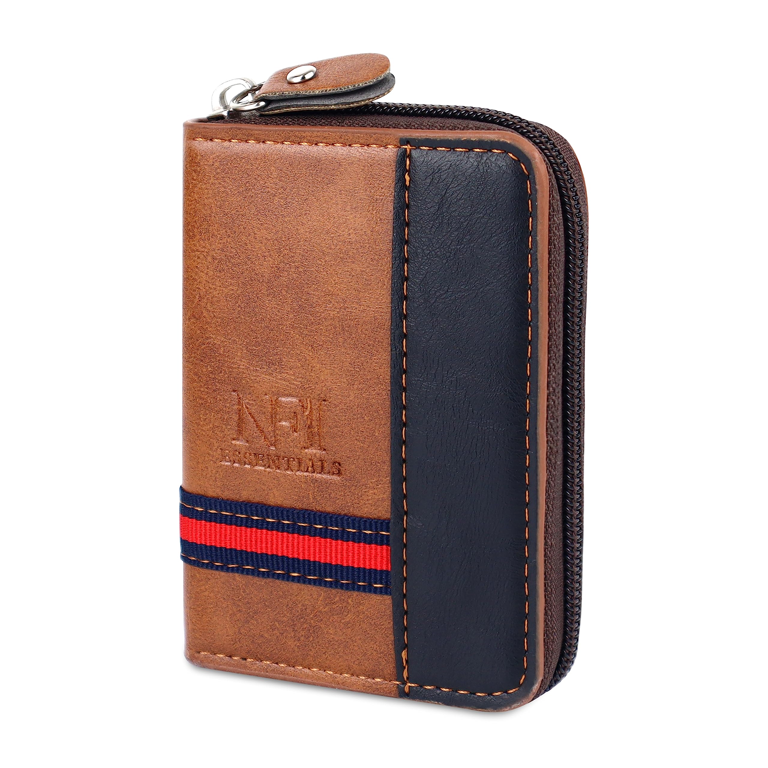 nfi essentials PU Leather 9 Slots Vertical Card Holder Credit Debit Card Holder Zipper Coin Purse for Men and Women Accordion Money Wallet Security Wallet (MW-1)-picture-6