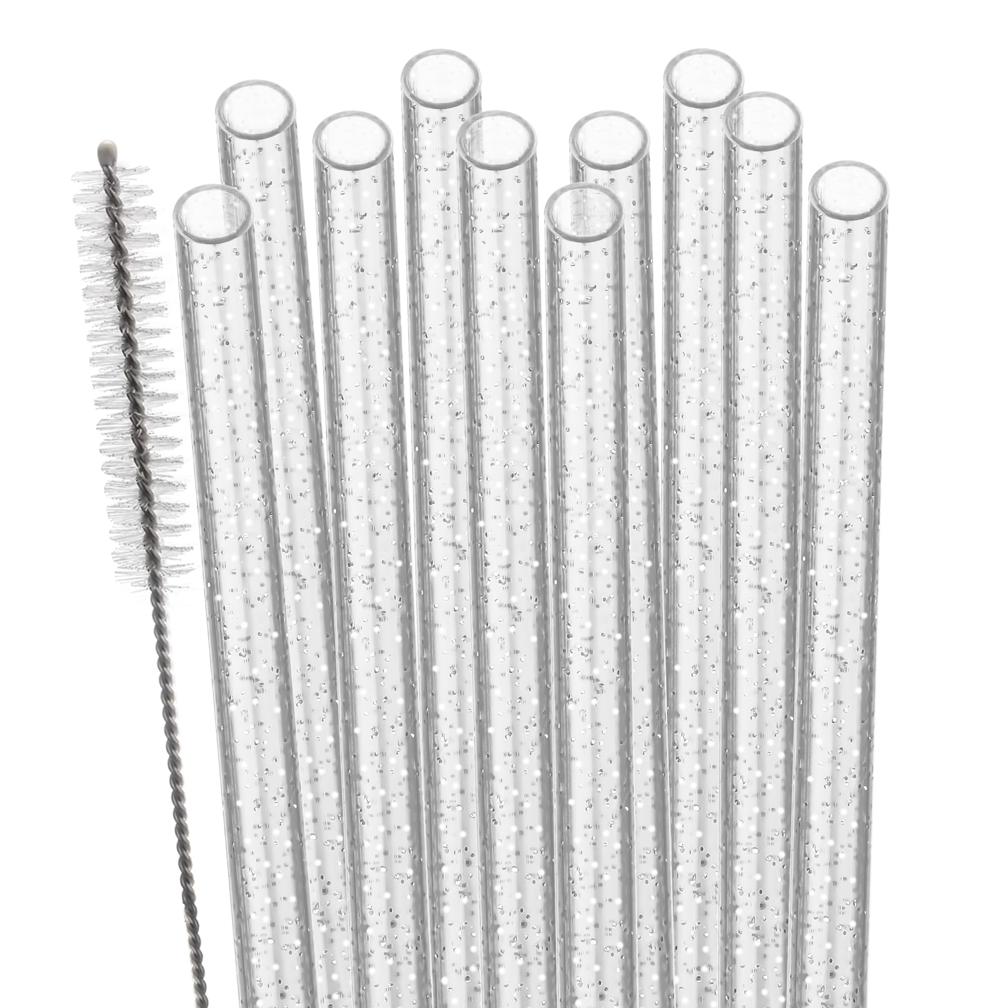 Dakoufish Replacement Glitter Straws for Stanley|Owala|Simple Modern 40oz 30oz Tumbler,10 Pack 12 Inch Reusable White Straws With Cleaning Brush For