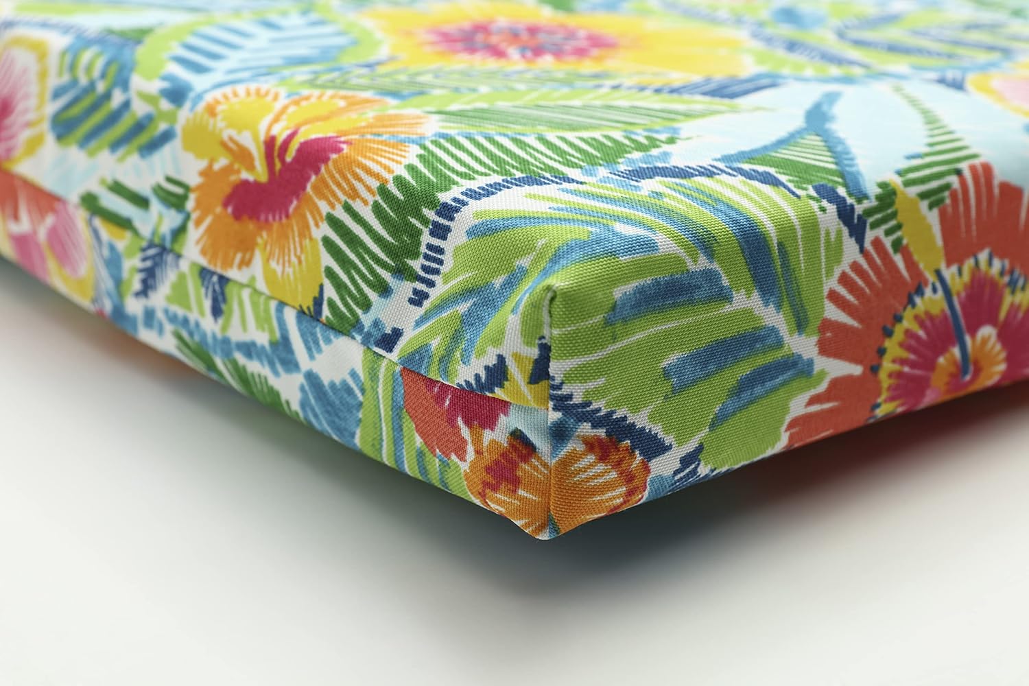 Pillow Perfect Bright Floral Indoor/Outdoor Square Corner Chair Seat Cushion with Ties, Plush Fiber Fill, Weather, and Fade Resistant, 16" x 18.5", Multicolored Pensacola, 2 Count