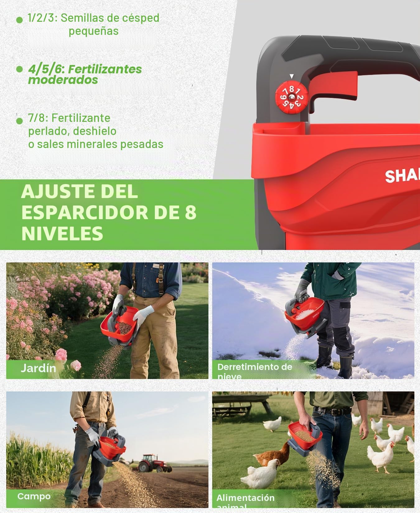 Shall Sembradora Universal con batería Recargable, abonadora eléctrica de 7,2 V, Apta para salazón de Carreteras, remoción de Nieve y siembra, Incluye batería y Cargador.