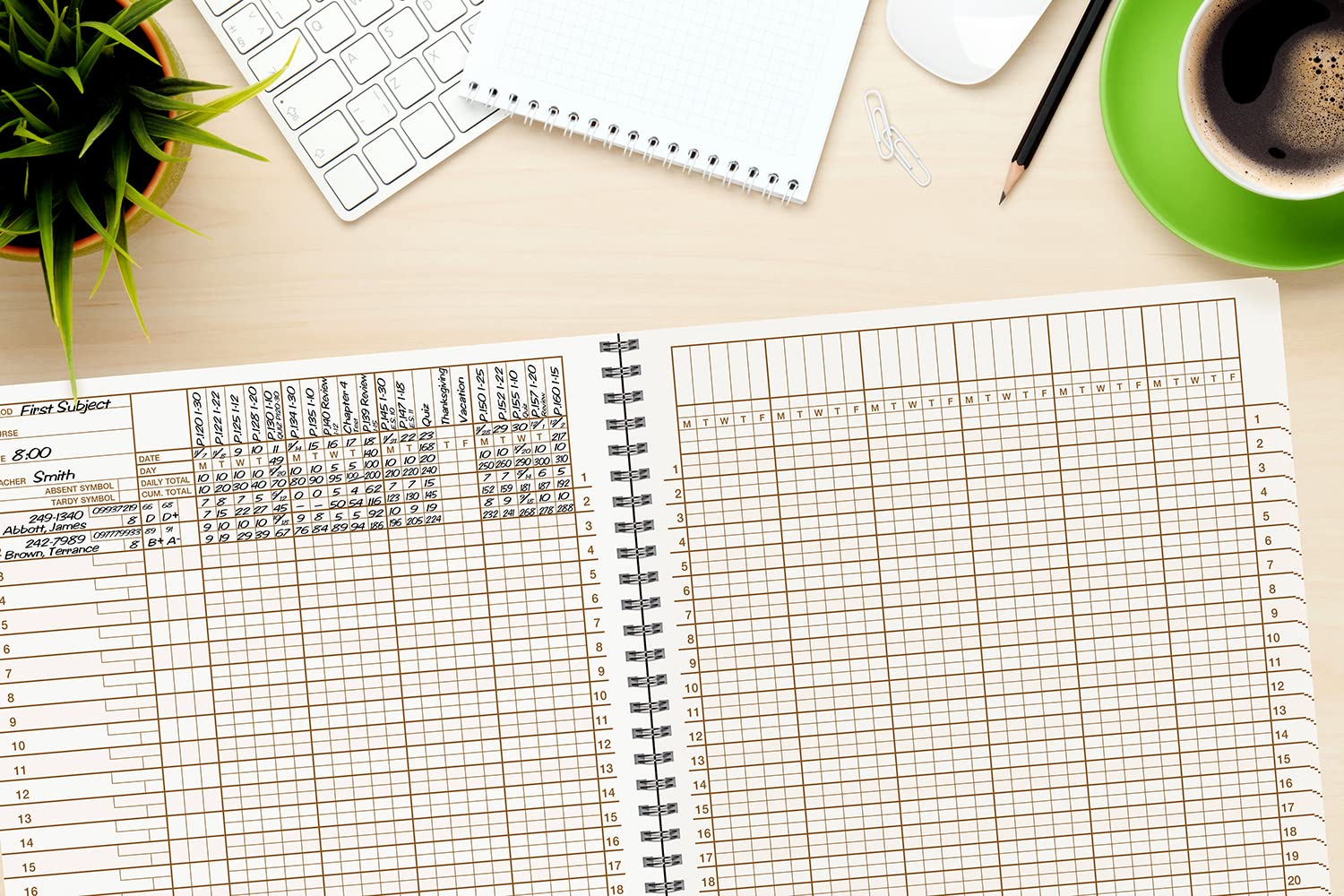 Whaley Gradebook (9 x 12 inches) 2-Line Grade And Attendance Record Book, Four Quarters or Six Terms (GB-2L) - Image 8