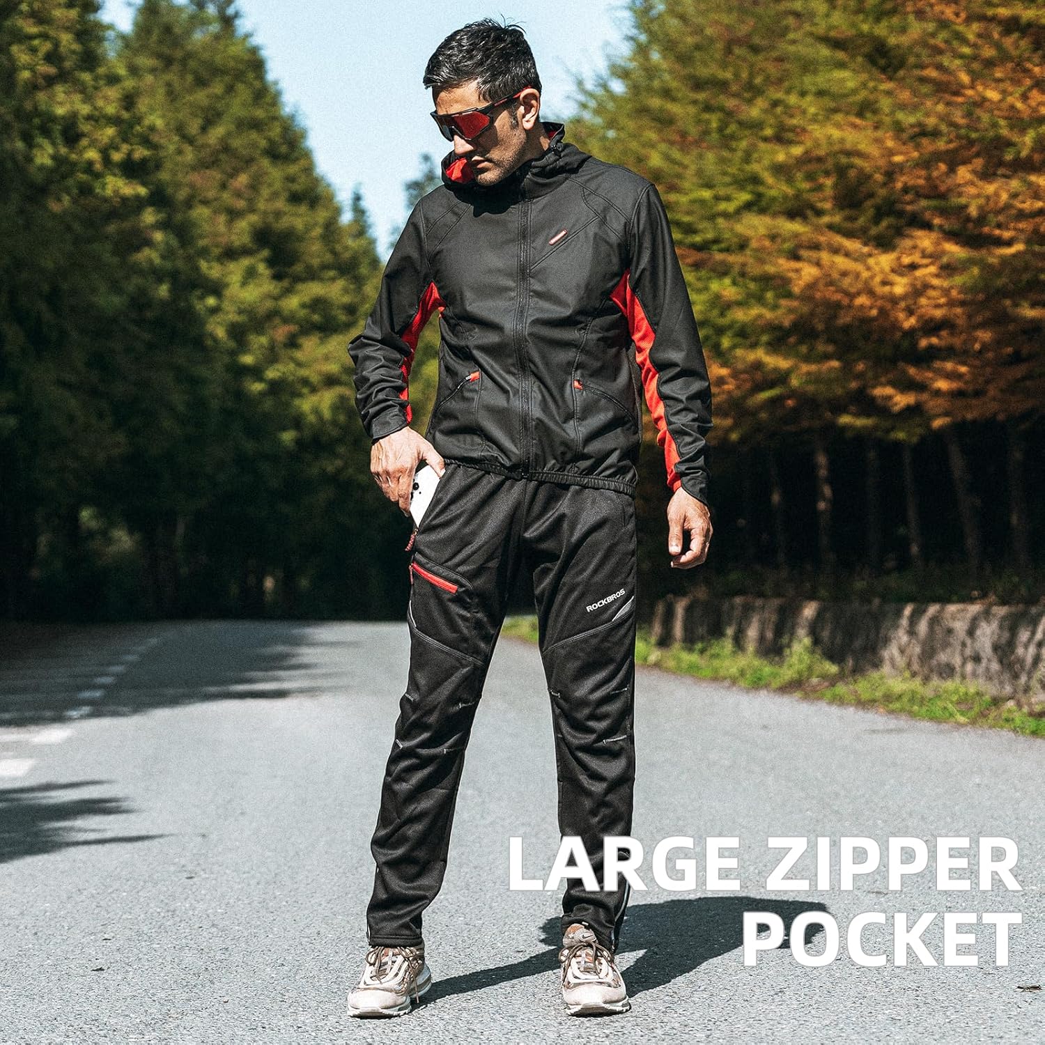 ROCKBROS Cycling Pants for Men Windproof Thermal Fleece Winter Athletic Bike Pants Cold Weather for Running Hiking - Image 2