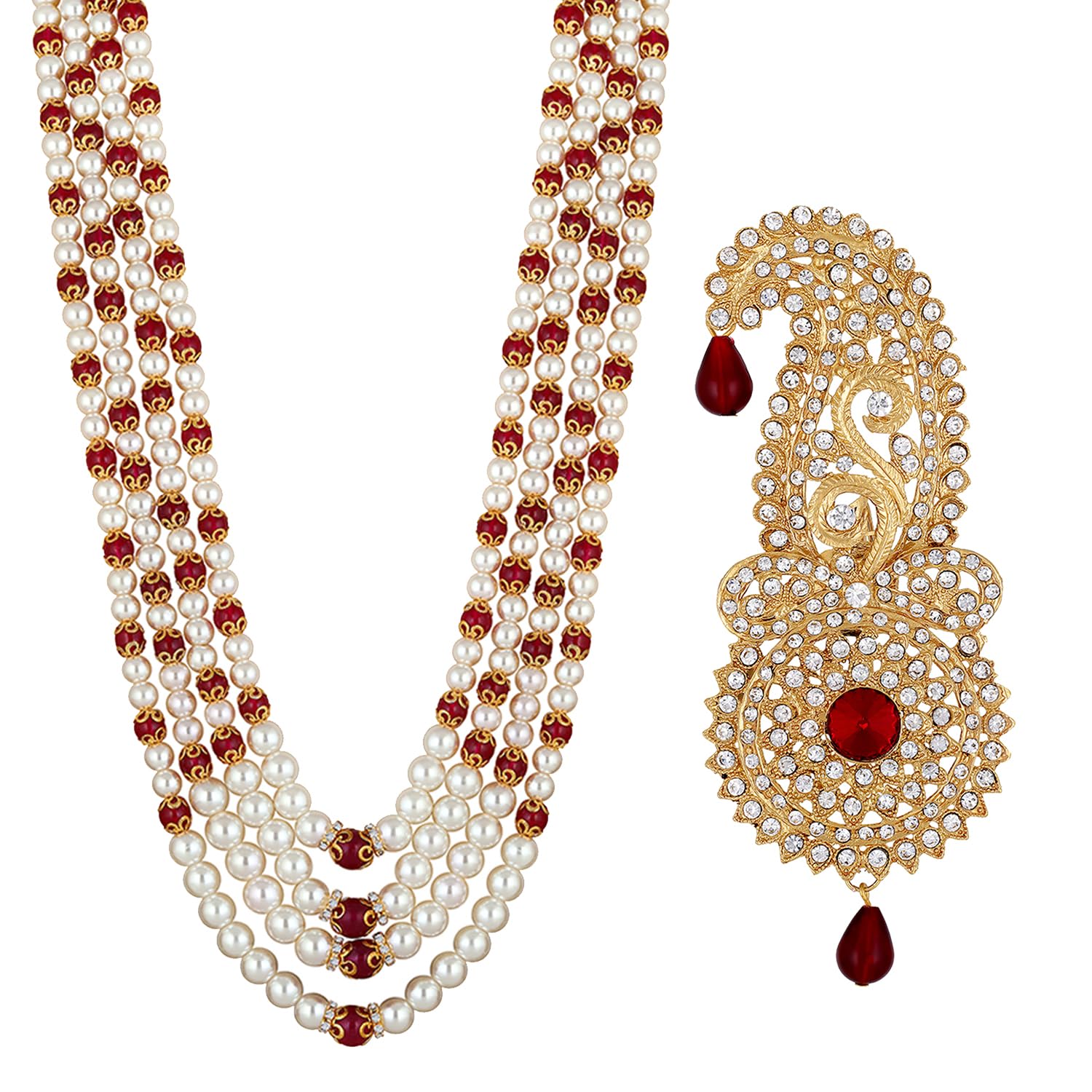 Combo of 4 Layers Groom/Dulha Moti Mala Haar and Safa Kalangi with Red & White Glass Beads for Men (CO1105782G)-image-28