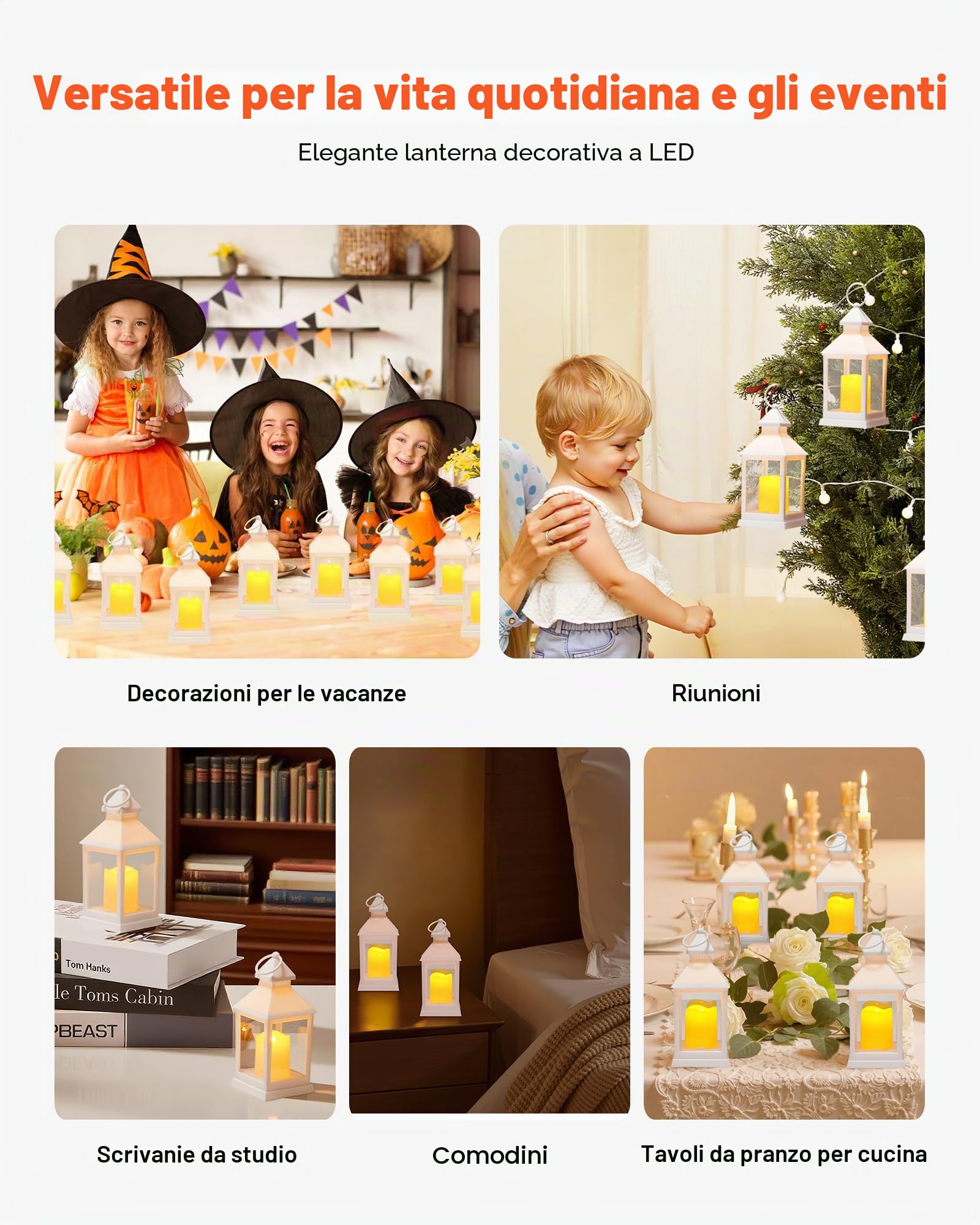 VEVOR Lanterne Decorative a Forma di Candela, Candele Elettriche a LED Senza Fiamma, Portacandele in Plastica con Vetro, Lanterne da Parete, per Tavoli da Matrimonio, Feste, Bianco 12 Pezzi