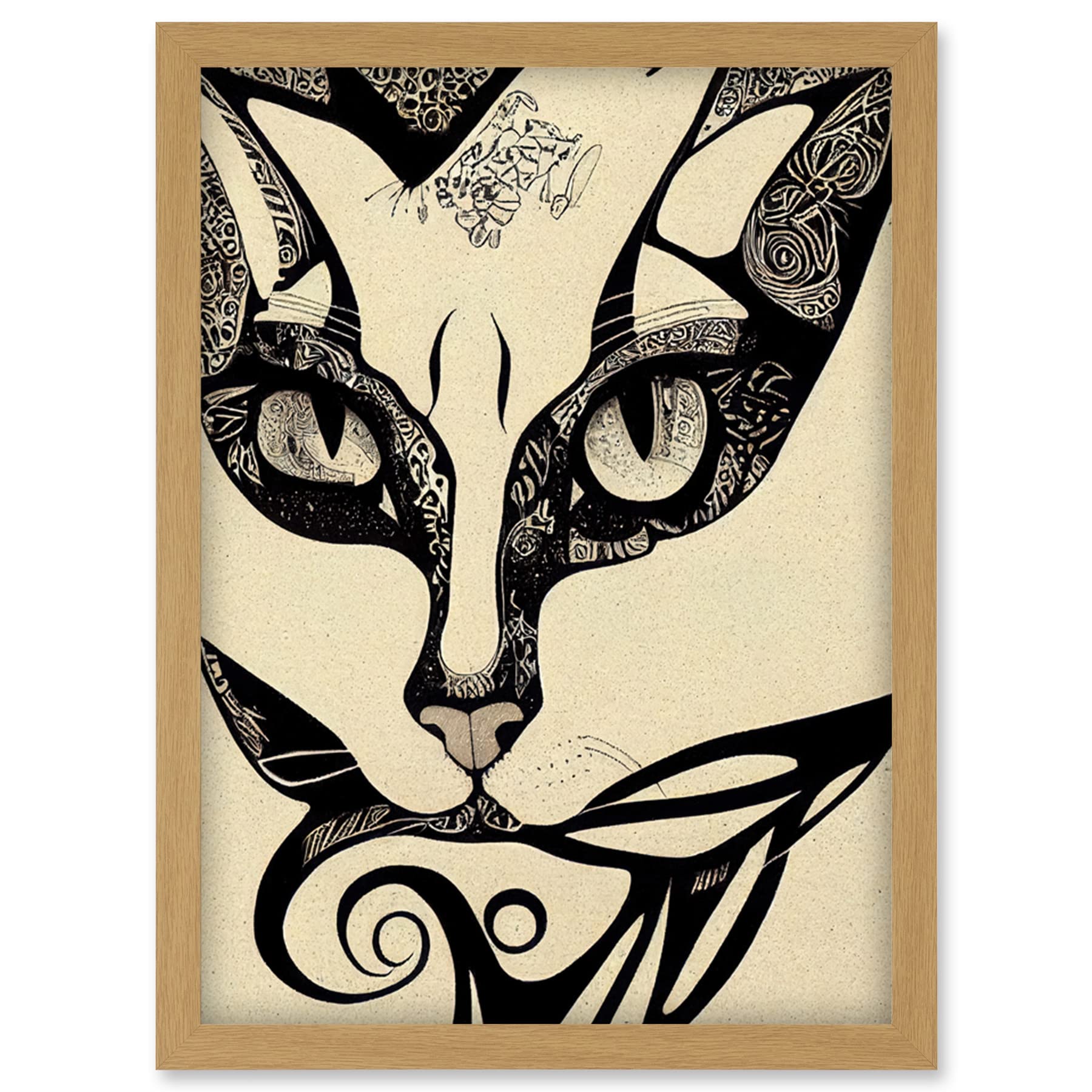 Doppelganger33 LTD Abstract Boho Portrait Cat Sketch Cat Tribal Intricate Artwork Framed Wall Art Print A4