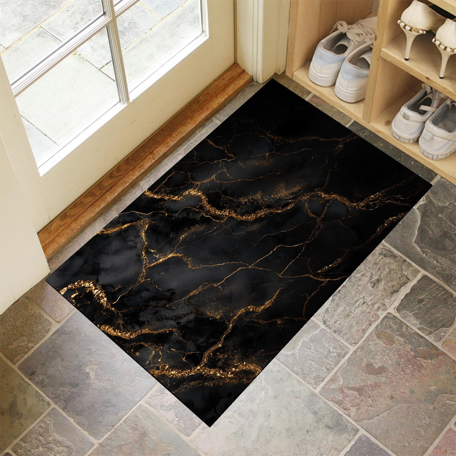 Tapis de porte marbre noir intérieur lavable 50x80 cuisine entrée
