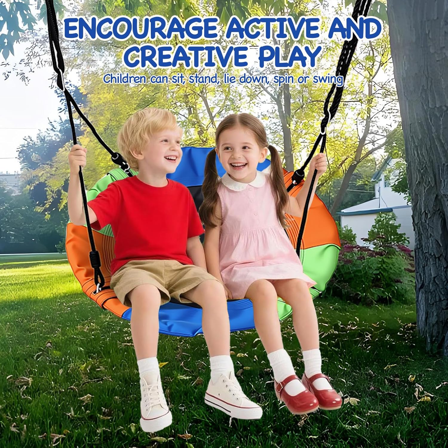 Saucer Swing with Frame for Outdoor, 440lbs Swing Set with Heavy Duty Metal Stand for Backyard, Outdoor Play Equipment