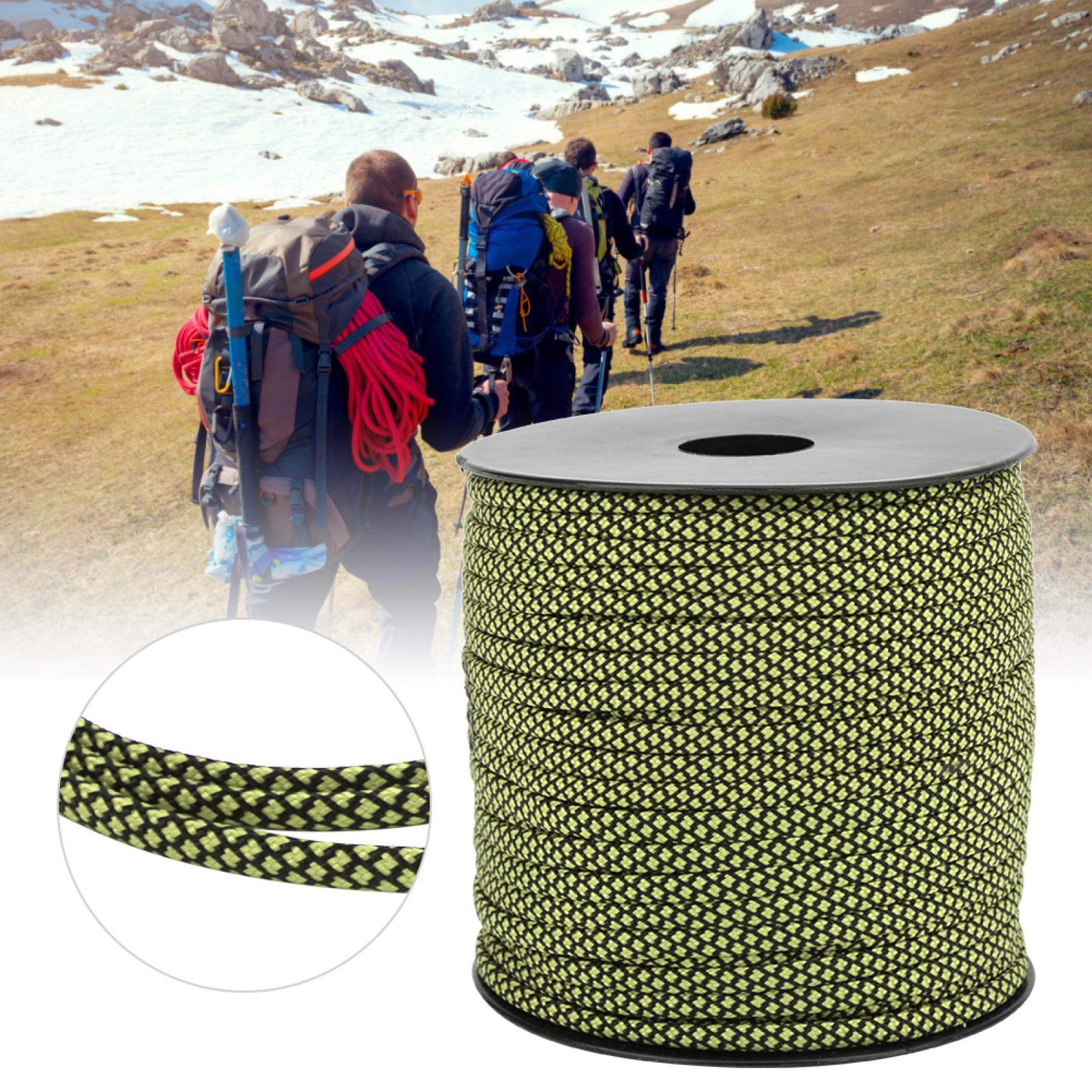 Demeras Liny odciągowe, 50 m, 4 mm grubości, 7 linek survivalowych, na zewnątrz, kemping, wędrówki, markizy, namioty (zielone i czarne)