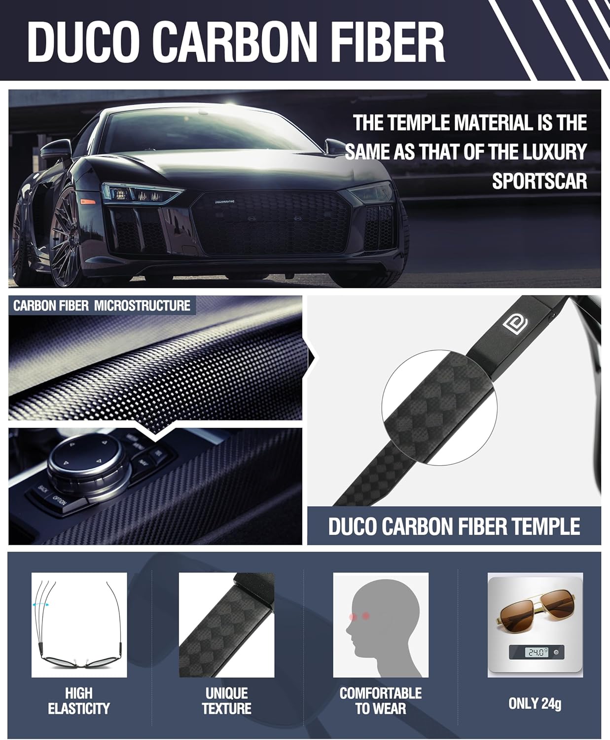 DUCO Aviator Sunglasses For Men Polarized Sunglasses Men UV Protection Carbon Fiber Temple Mens Sun glasses For Driving 3051 - Image 5