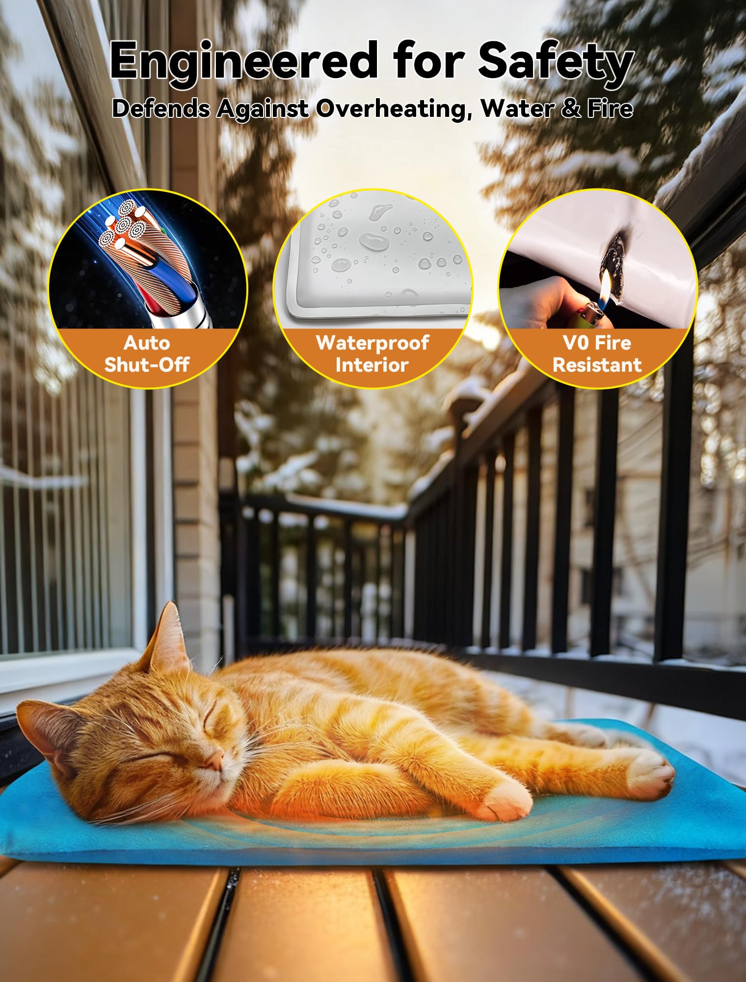 Outdoor-Heizkissen für Hunde und Katzen, mehrere Größen, wasserdicht, beheizt, für draußen, Haustier-Heizmatte, Decke mit kaufester Kordel für Senioren, Hunde, Katzen, Haus, Welpenkiste, Blau, 61 x