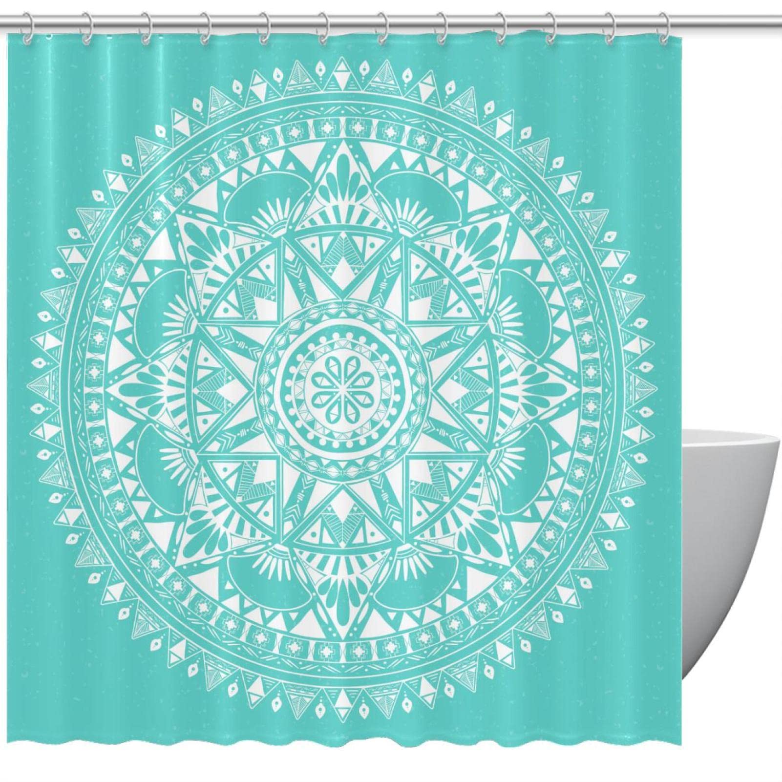 Rideau de douche Mandala en tissu lavable avec anneaux de fixation inclus