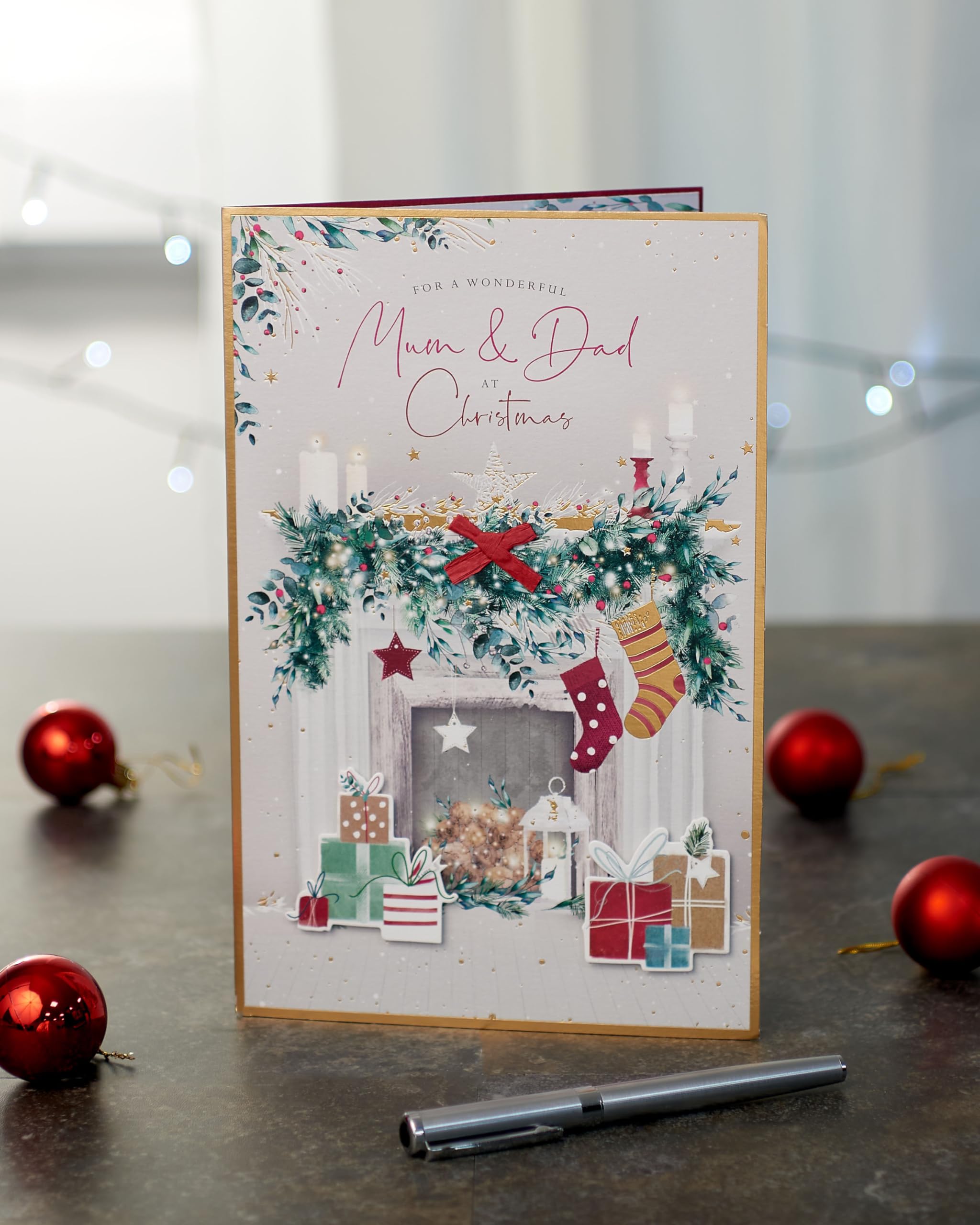 UK Greetings Christmas Card for Mum & Dad - Fireplace Design, Mum & Dad Fireplace, 165mm x 254mm - Image 3