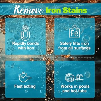 Iron Erase - Natural Iron Stain Remover for Pools & Hot Tubs | Removes Brown Metal Stains Fast | Non-GMO Ascorbic Acid and Plant-Based, No Harsh Chemicals | 32 oz Treats Multiple Stains