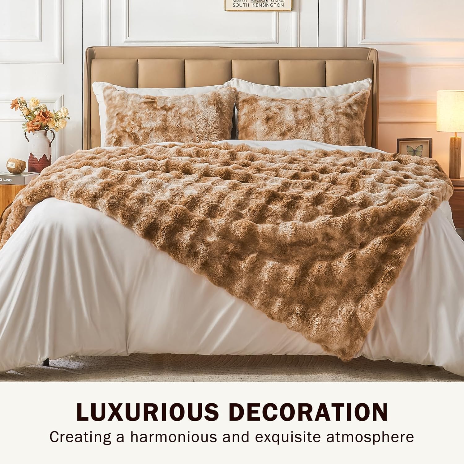 EMME Faux Fur Throw Blanket Tie Dye Brown - Big Bubble Rabbit Cozy Blanket for Couch, Small Fluffy Fuzzy Cozy Blanket, Thick Furry Plush Shaggy Blankets, 650GSM, 50x60 Inches - Image 3