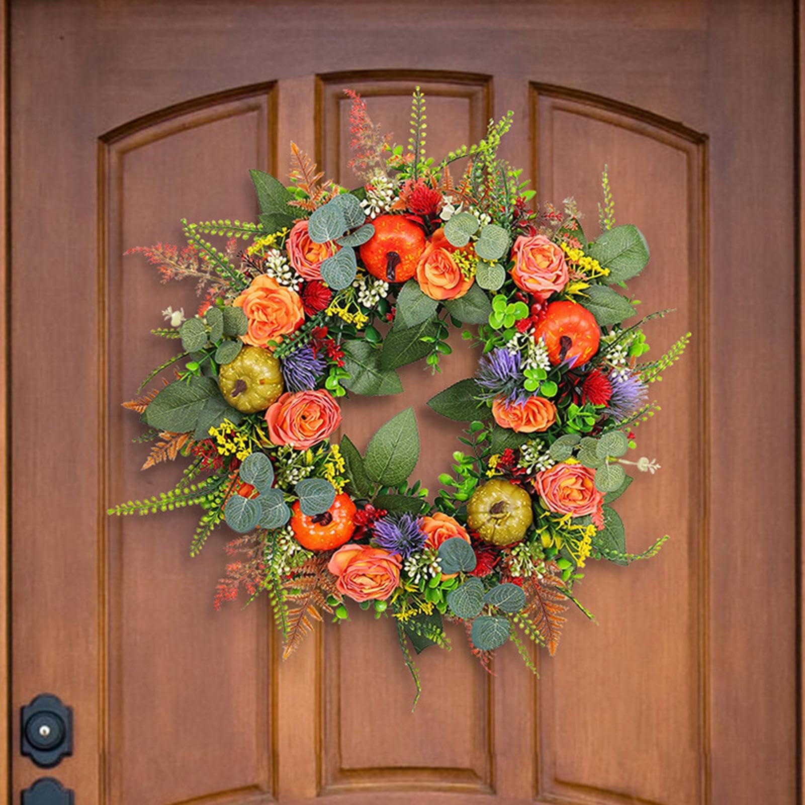 Winddududu Ghirlanda Di Fiori Artificiali Con Zucche E Fiori Selvatici – Diametro 61 Cm, Decorazione Per Parete, Porta O Esterno