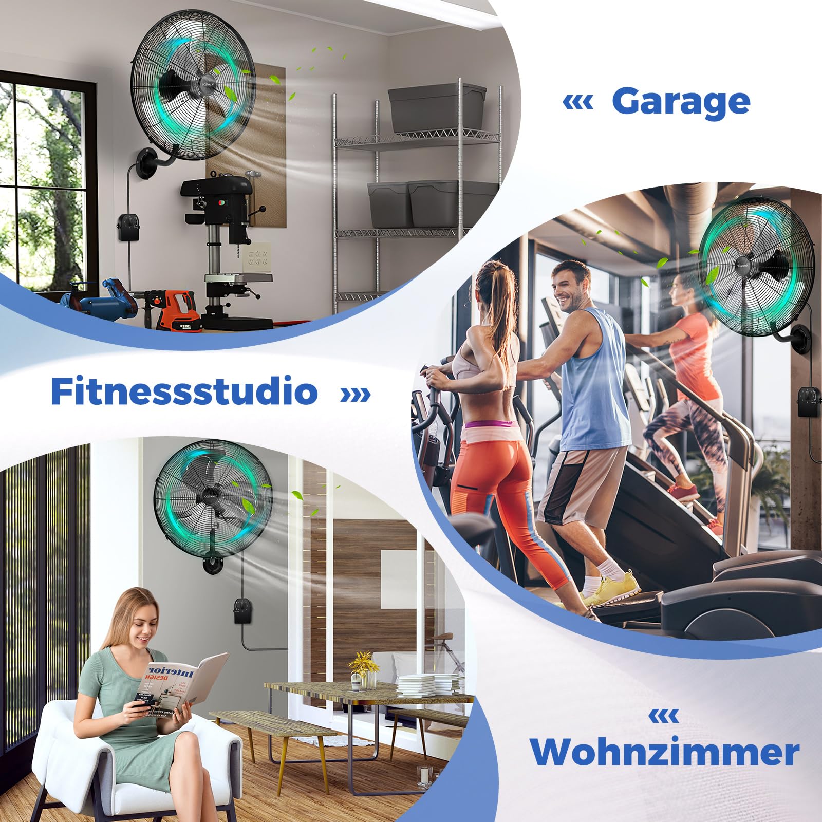 COSTWAY Industrieller Wandventilator 56cm, 85° Oszillation, 3 Geschwindigkeitsstufen, Schwarz