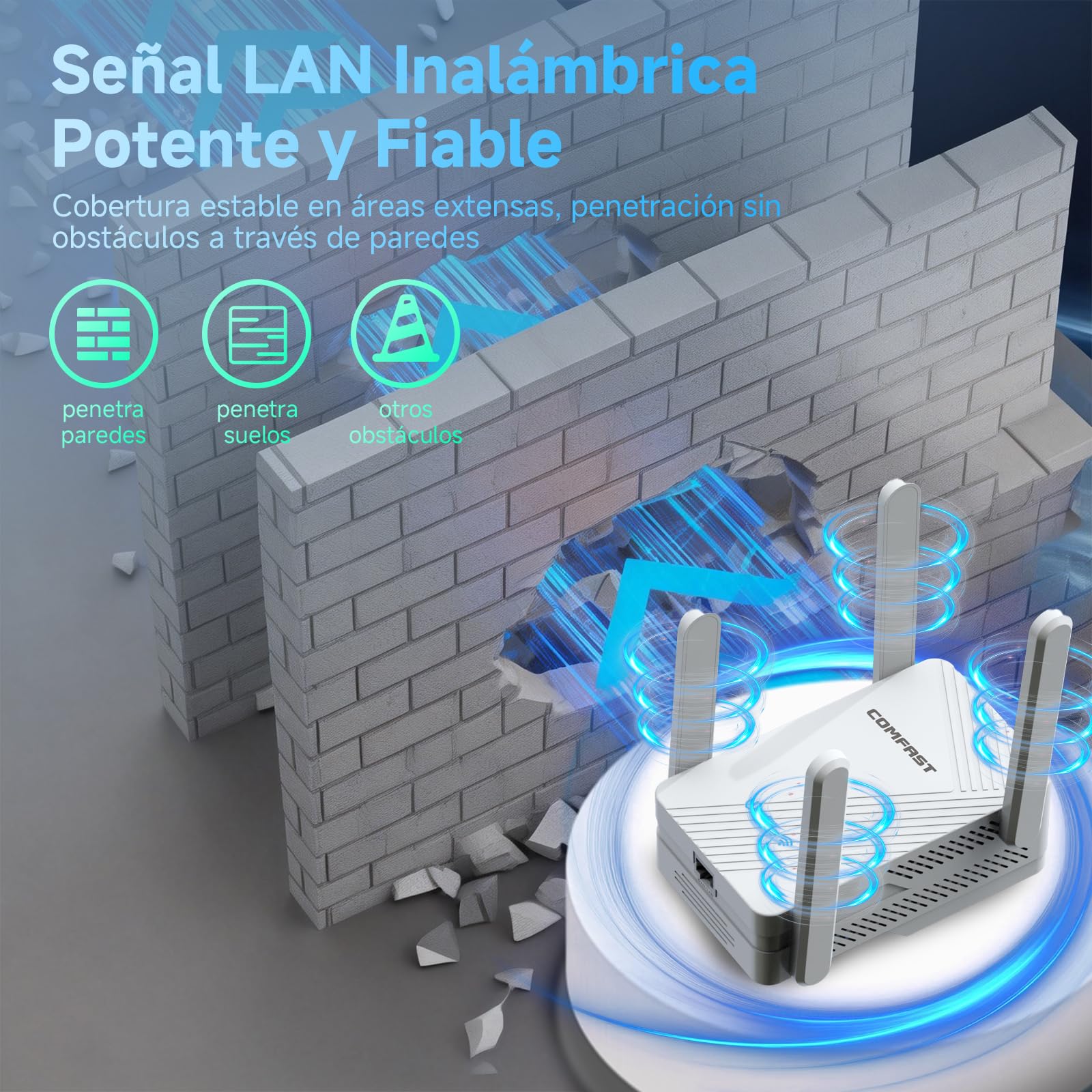 COMFAST BE3600 Repetidor WiFi 7 Doble Banda Puerto Gigabit EasyMesh | Amplificador Señal WiFi (5G en 2882Mbps + 2.4G 688Mbps), MU-MIMO, WPA3, Botón WPS, Compatible con Todos los Routers