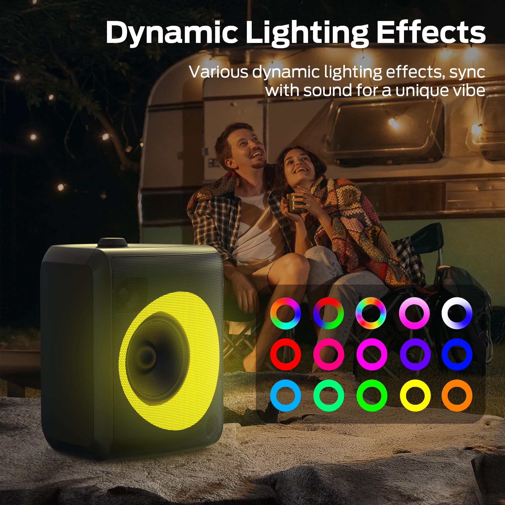 Monster Musicbox Bluetooth Speaker, 60W Loud Portable Wireless Speaker with Dynamic RGB Lighting, Speakers for Outdoor Indoor, Stereo Sound, 12H Playtime, IPX5 Water Resistant, Supports TF Card, AUX 4