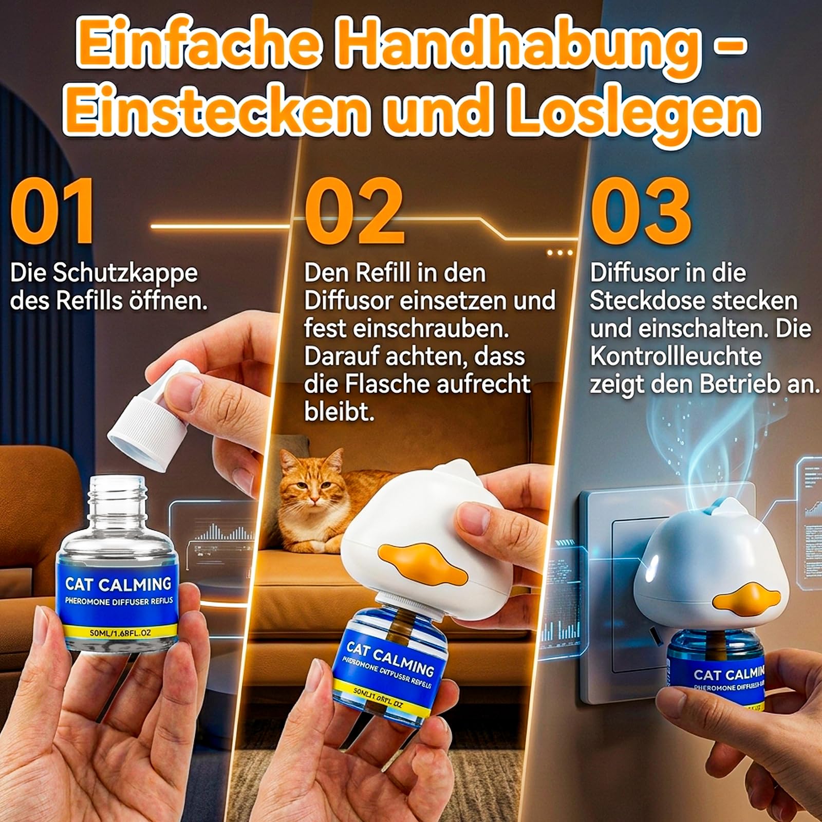 Prise apaisante à phéromones pour chat – Kit diffuseur de phéromones de 120 jours pour chats, aide à soulager l'anxiété et réduire les griffures, comprend 2 diffuseurs de prise + 4 bouteilles de
