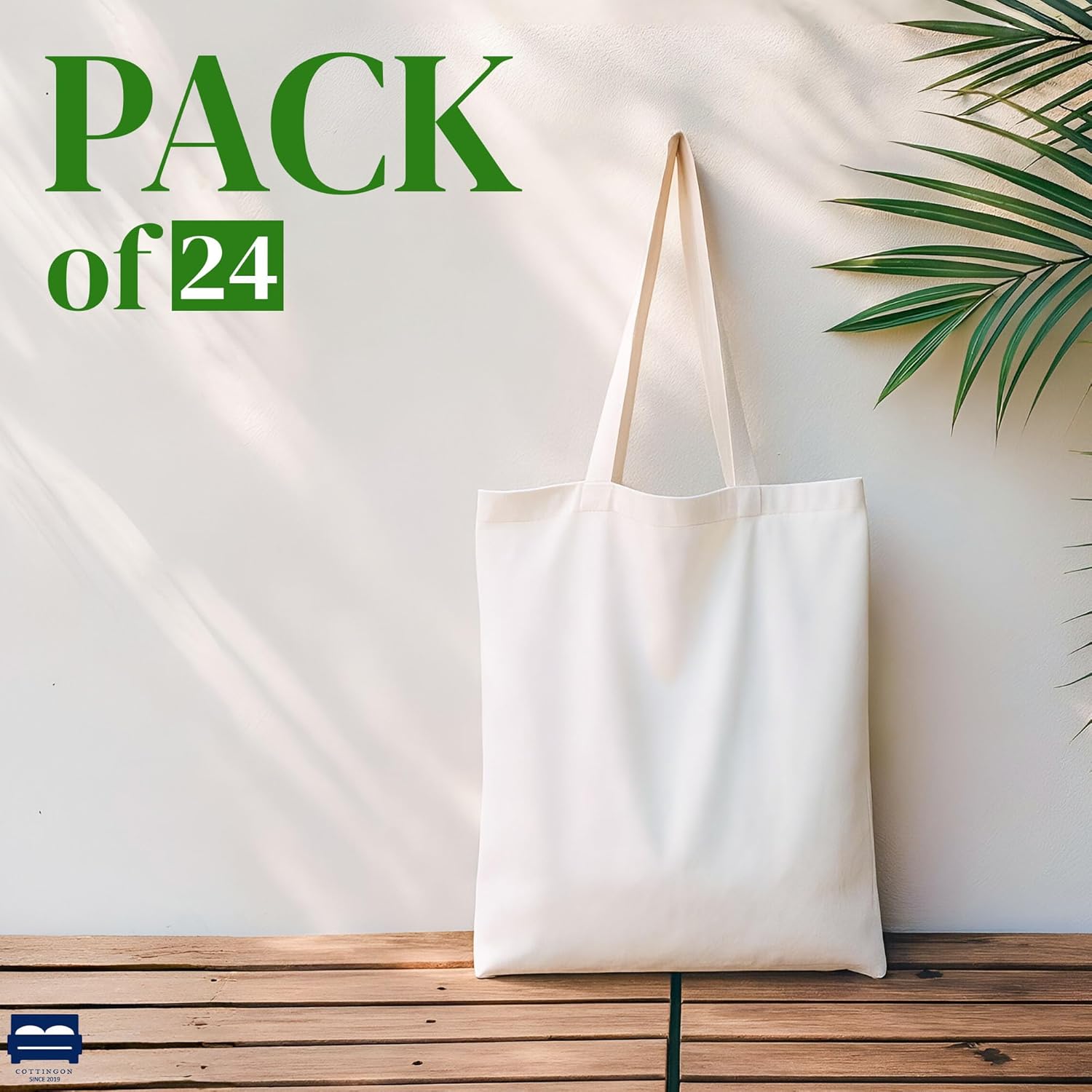 Cottingon Cotton Tote Bags Pack of 24, Reusable Grocery Bags, Medium Lightweight Cloth Totes for Crafts, DIY, Gifts & Events