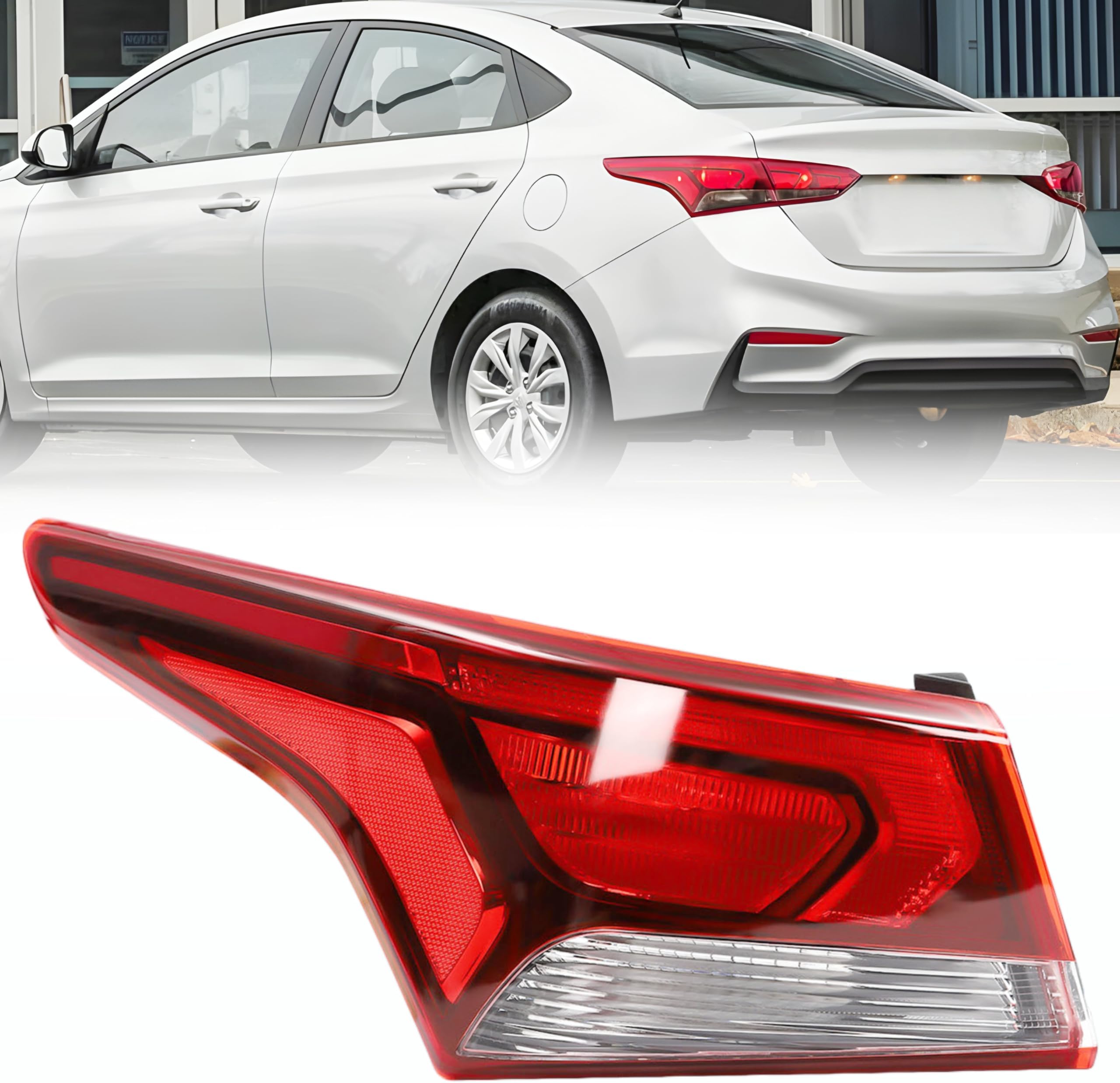 For 2018 2019 2020 Hyundai Accent Tail Light Assembly - Halogen Rear Outer Tail Lamp, Left Driver Side, w/o Turn Signal Light, w/o Bulbs, OEM 92401-J0010 (12V)
