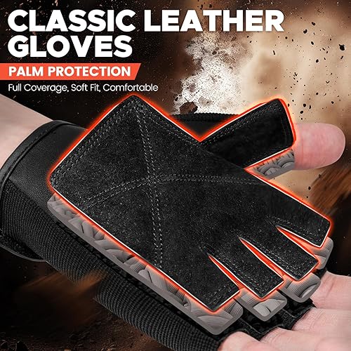 Miniatura 2 de BEACE Guantes de gimnasio para levantamiento de pesas con palma de cuero antideslizante para entrenamiento, ejercicio, fitness y culturismo para