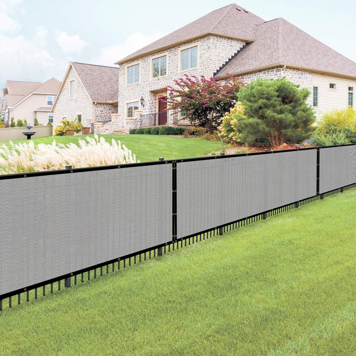 E&K Sunrise 8' x 40' Privacy Fence Screen with Grommets, Outdoor Windscreen Fence Covering Privacy Screen UV Blockage for Backyard Garden Patio, Zip Ties Included (Gray)