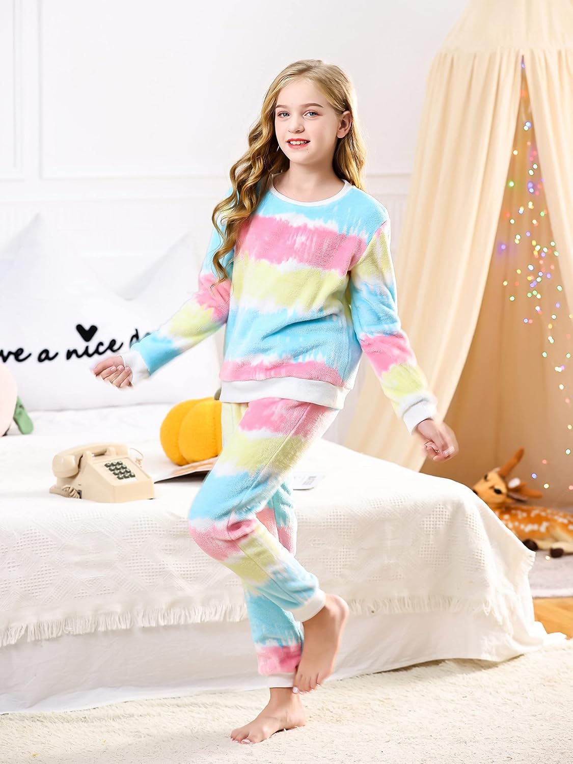 V.&GRIN Girls Fleece Pajamas, Soft Cozy Pullover Sweatshirt Pants Set for Kids 7-16 Years - Image 3