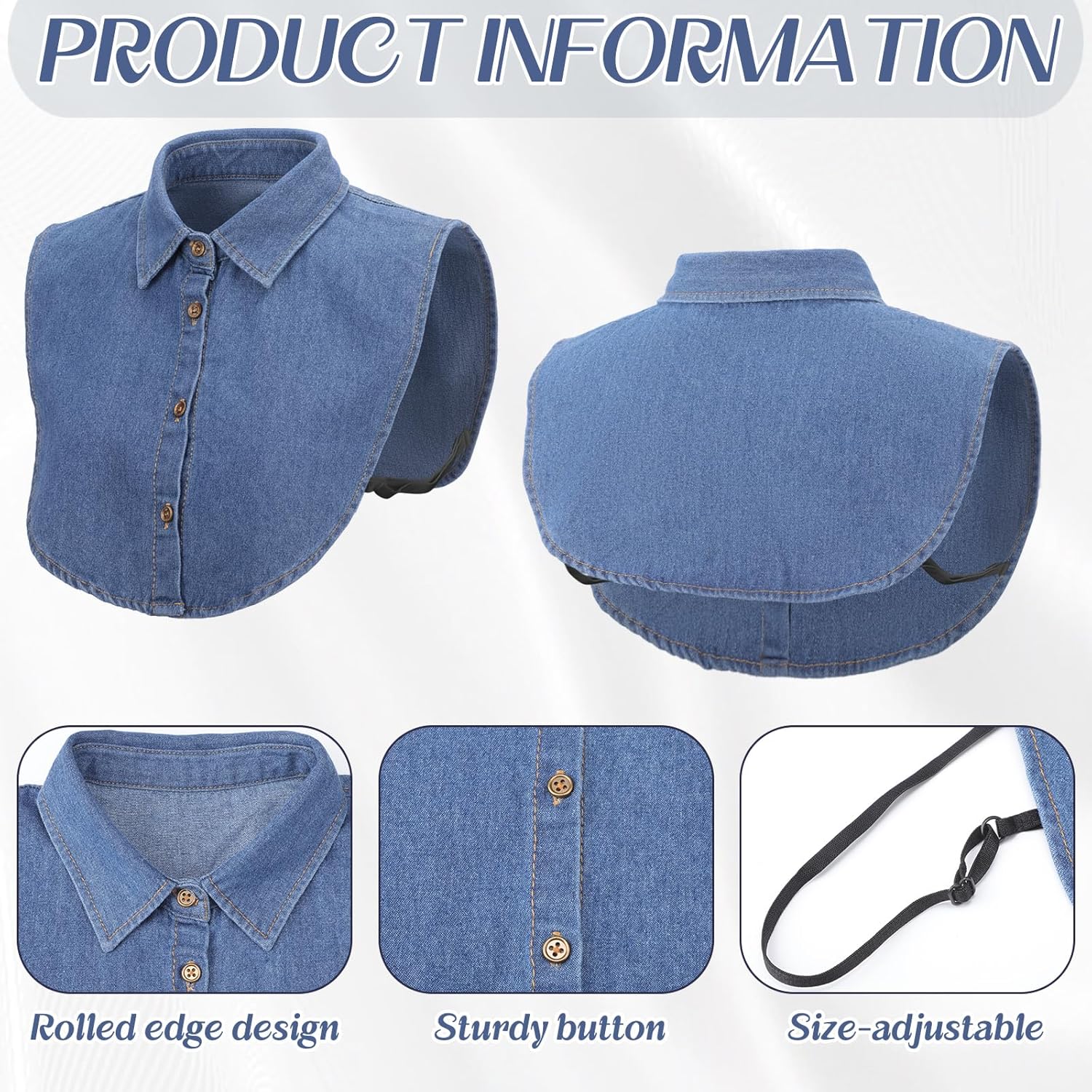 Syhood Denim Detachable Collar Shirt Detachable Fake Dickey Collar Half Blouse Removable Choker Blouse Top for Lady Women - Image 5