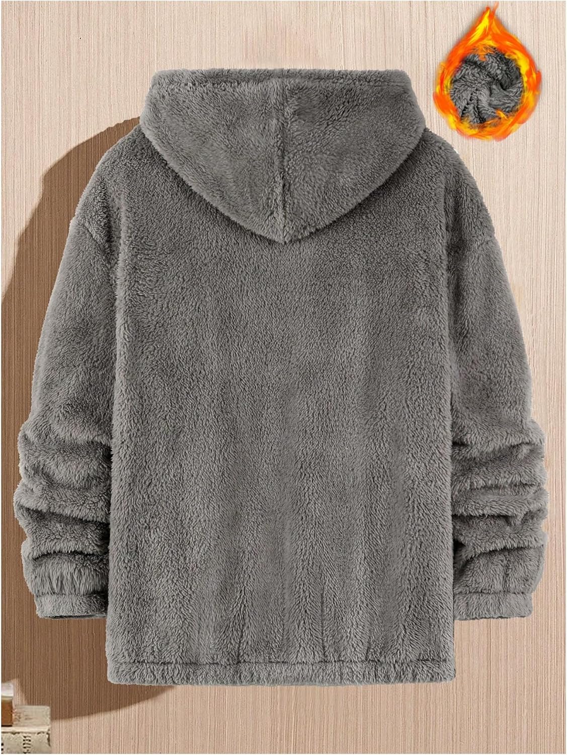 Verdusa Men's Fuzzy Hoodie Sweatshirts Embroidered Letters Furry Fleece Long Sleeve Pullover Tops Winter Clothes - Image 3