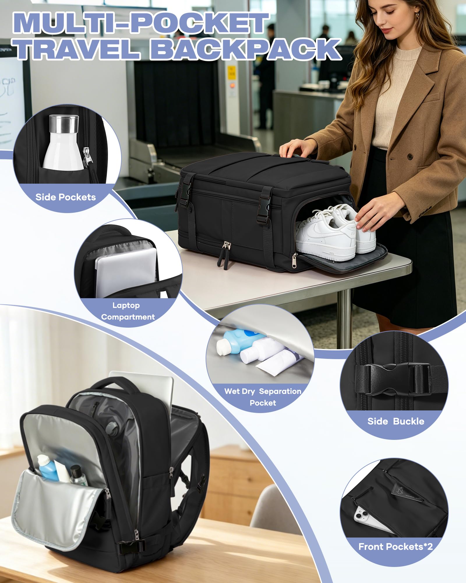 SZLX Mochila al Vacio con Bomba Equipaje de Mano 40x30x20 Ryanair Vueling Wizzair Easyjet Mochila Viaje Cabina Avion 40x20x25 Ryanair Mujer Mochila de transporte Impermeable para Computadora Portátil