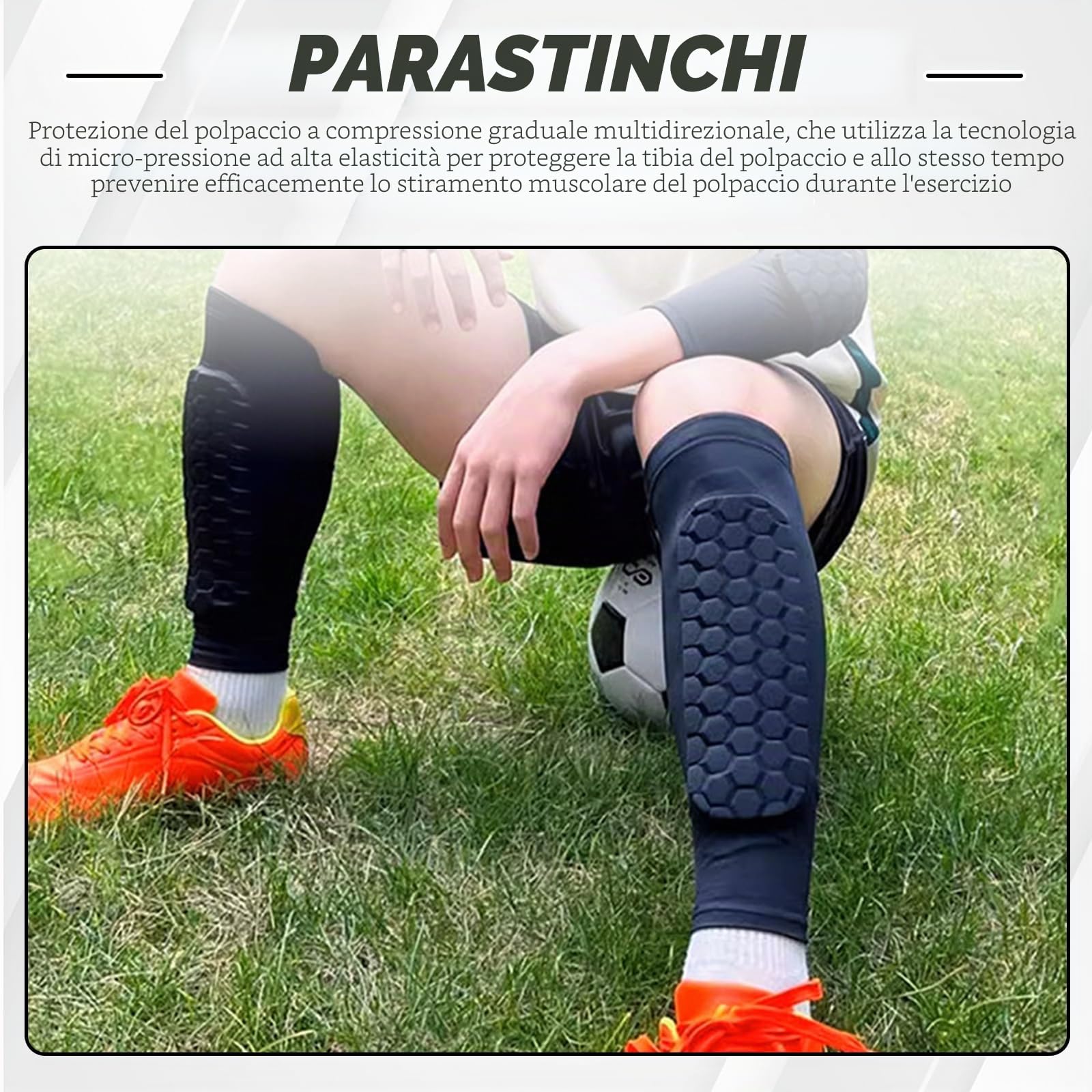 Set di Parastinchi Sport, 1 Paio di Portalastinchi Bambini, & 1 Paio di Calzini Sport Antiscivolo | Set Completo con Antiscivolo per Calcio, Basket, Tennis, Corsa