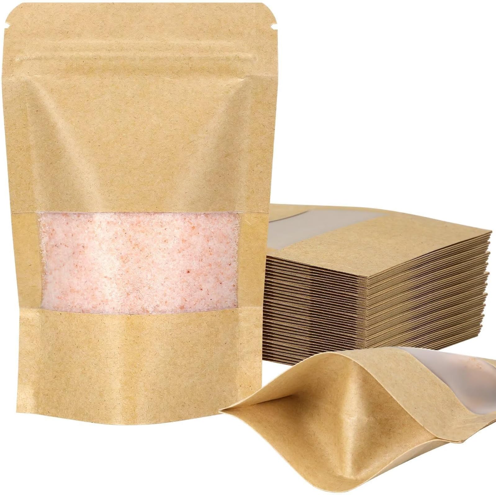 Blisstime Stand Up Pouches, 50 Pack Kraft Paper Bags with Matte Window and Tear Notch Resealable Bags for Small Business Home Use (2.5 x 4.3 Inches)