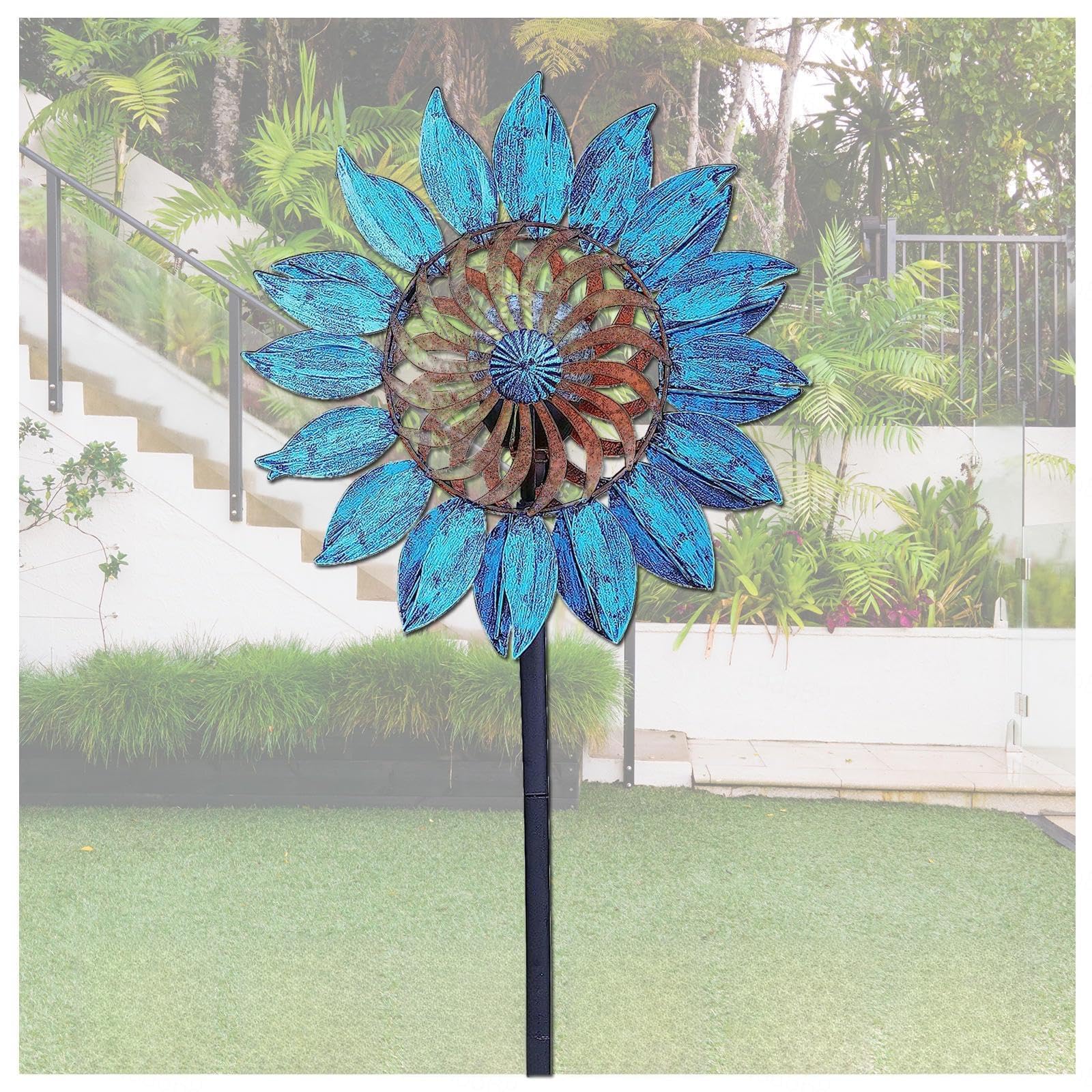 84in Solar Powered Wind Spinner, Windmills, Multi-Color Seasonal LED Lighting Wind Spinners