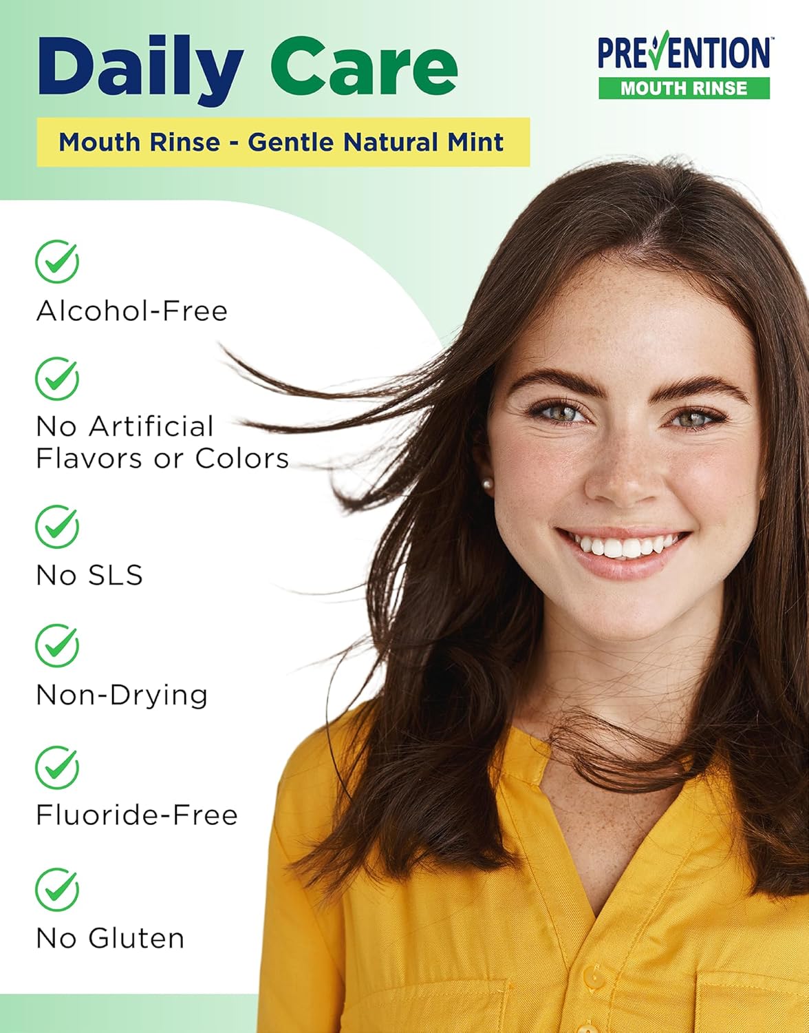 Prevention Daily Care Alcohol-Free Mouthwash, Hydrogen Peroxide Teeth Whitening with Soothing Fresh Mint for Bad Breath Treatment, Fluoride-Free Gum Care Oral Mouth Rinse 16 oz 2 Pack - Image 2