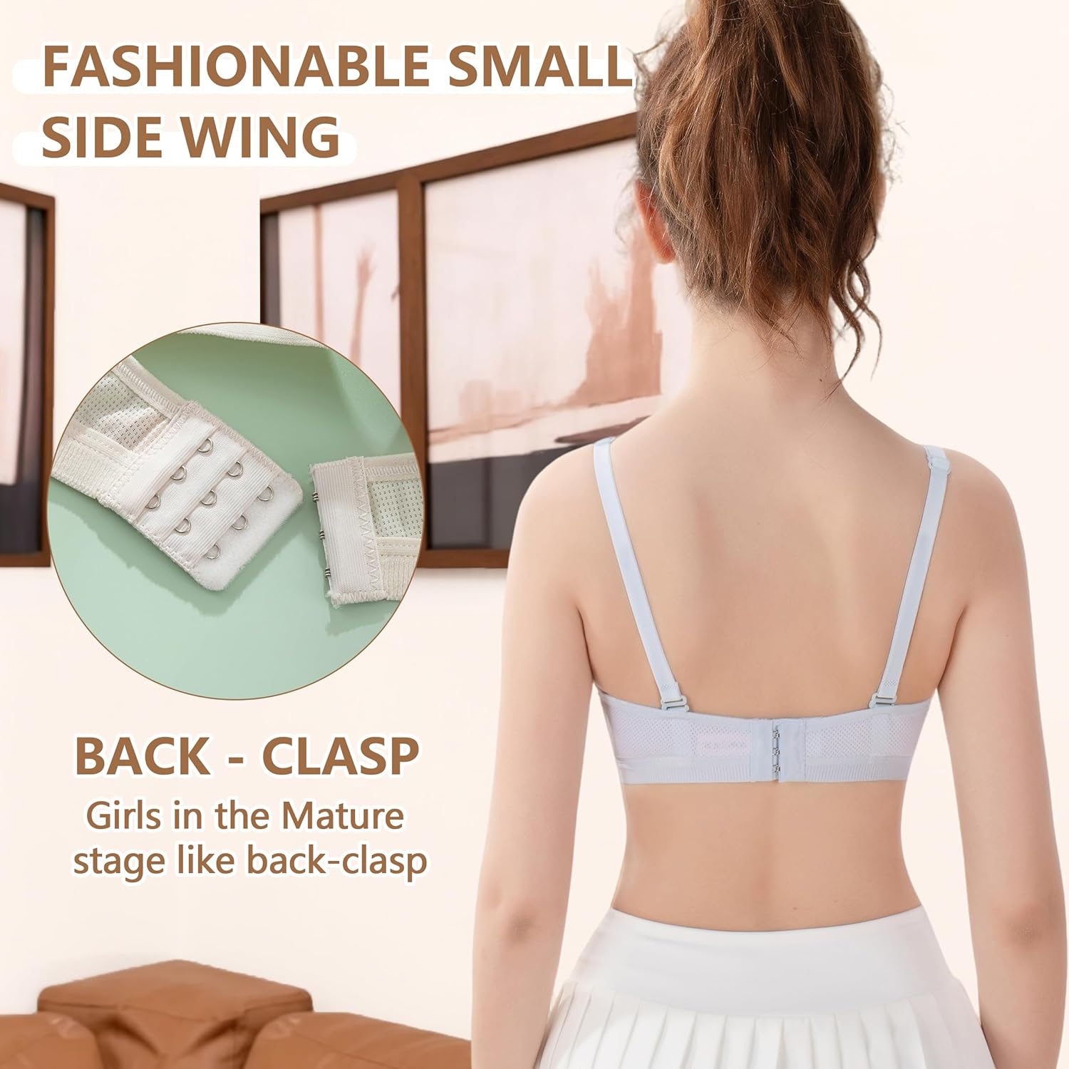 Teen Bras for Girls Ages 12-14-16-18 Years Old Big Kids Training Bra Bralettes for Women Ladies,Adjustable Straps