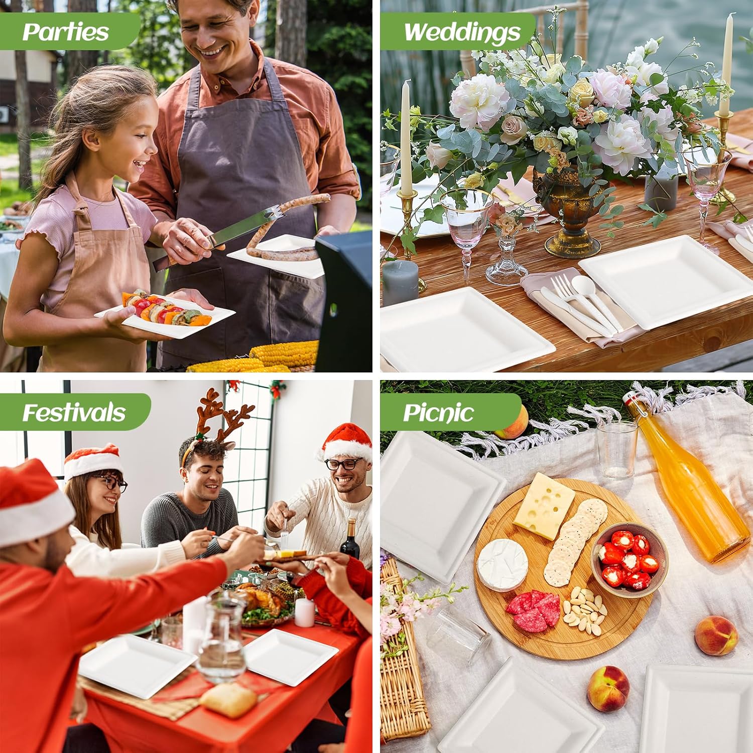 Compostable Disposable Paper Plates Set -[300 Pcs]10 inch 8 inch Heavy Duty Biodegradable Square Plates and Spoons,Forks,Knives,Napkins-Eco-Friendly Party Bulk - Image 6